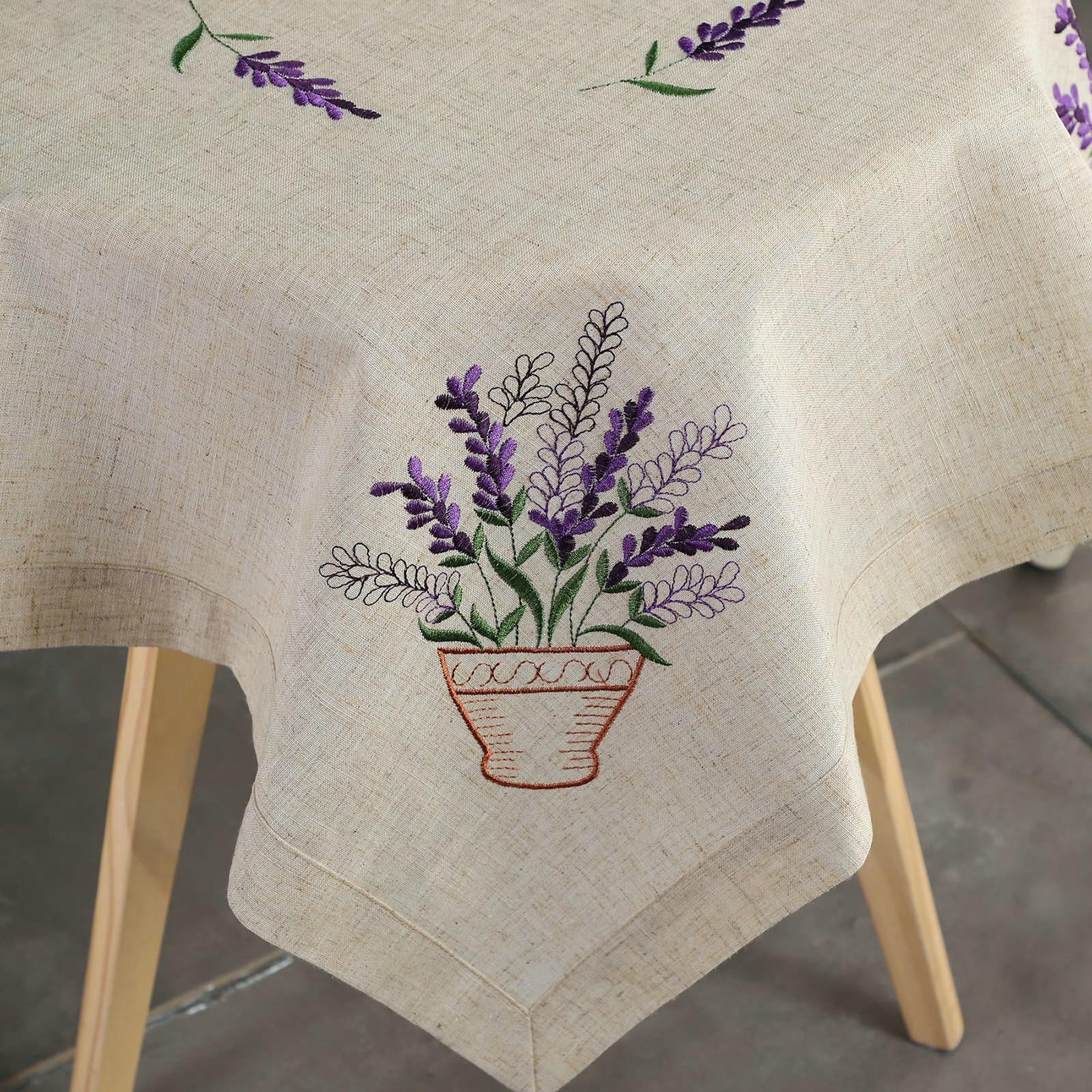 Nappe carrée avec lavande, en polyester, beige, 33 x 33 cm