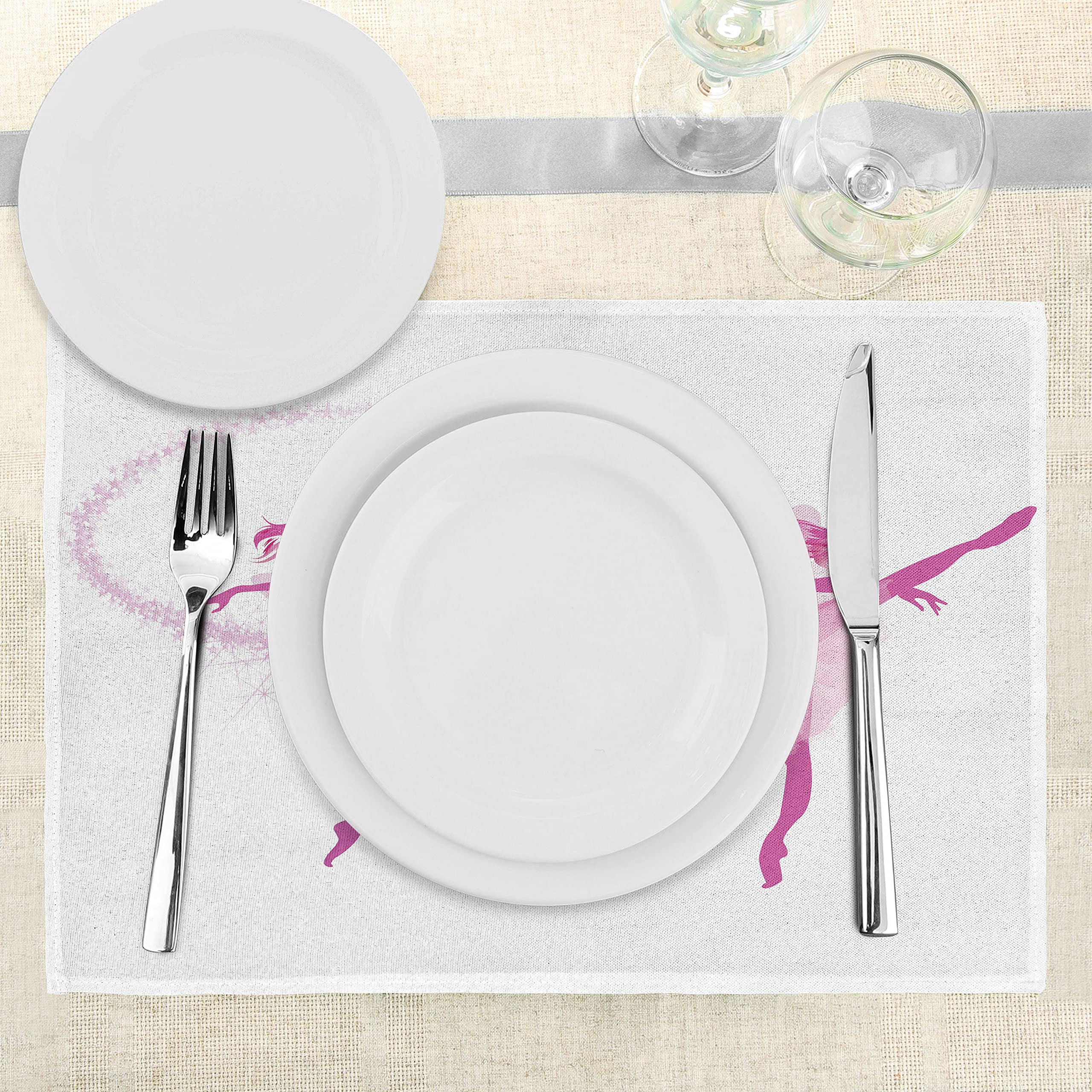 Tovagliette Americane In Tessuto Lavabile Set Da 4 – Ballerine Danza Fate – Rosa E Bianco, Impermeabili E Antimacchia - 4