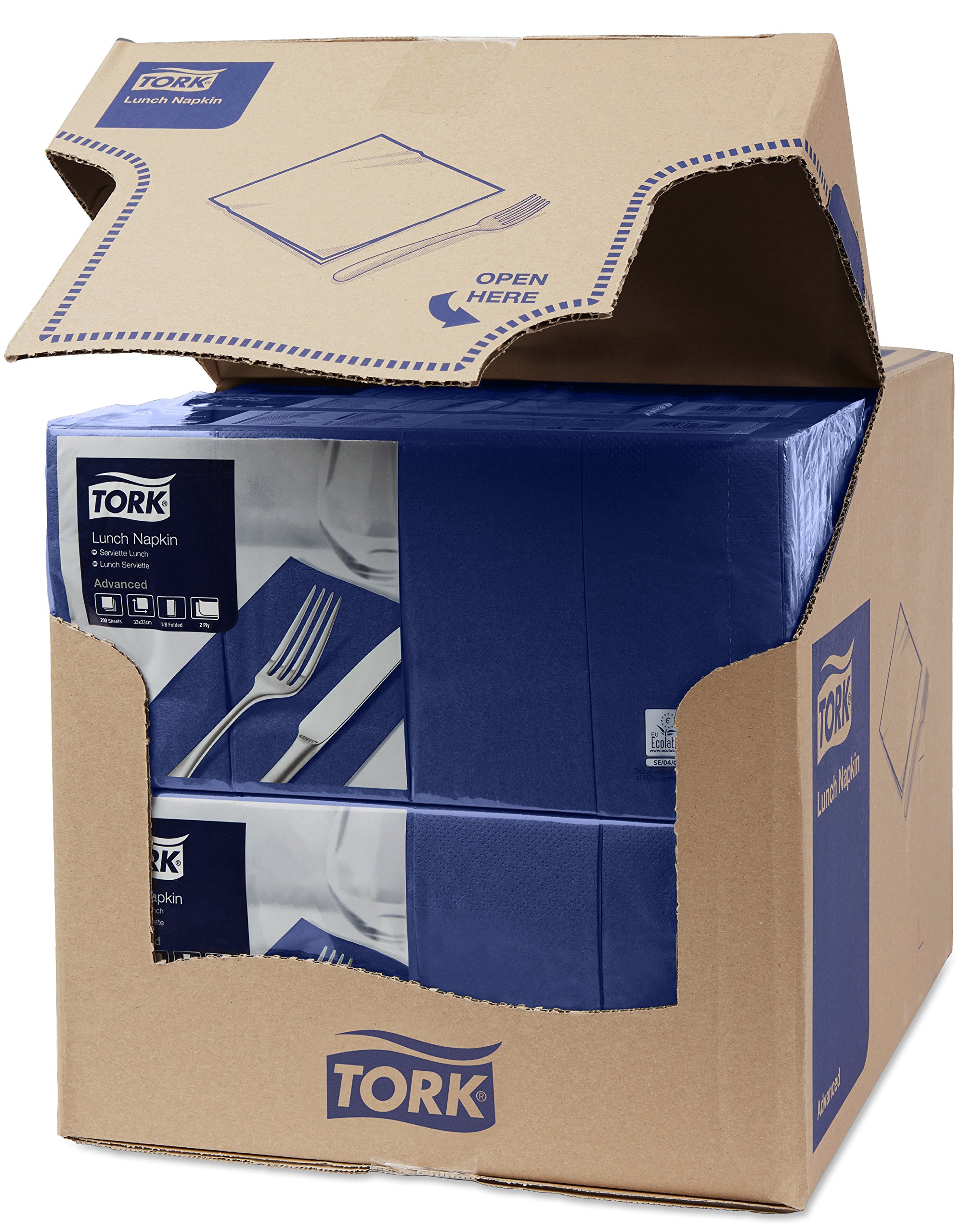 Tork 477421 Soft Lunch/Servilletas para almuerzo de dos capas/plegado americano 1/8 / color azul oscuro / 10 paquetes x 200 unidades (2000 servilletas) / 33 cm x 33 cm/Advanced
