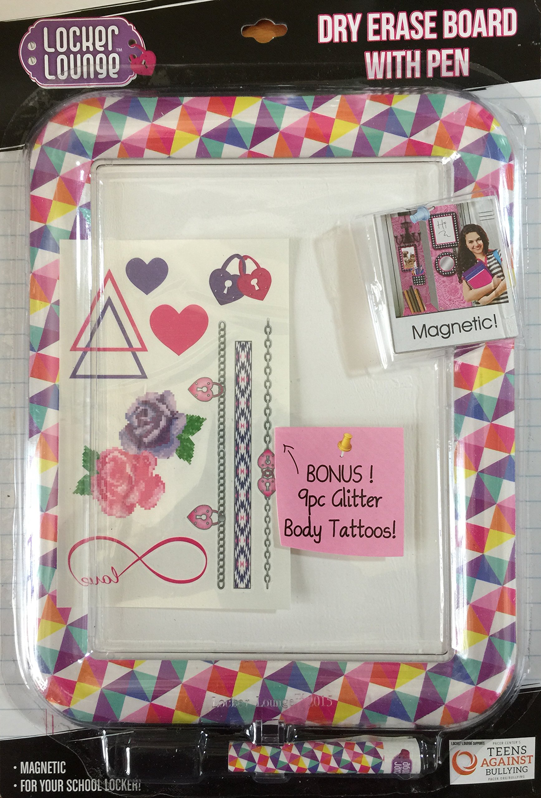 Locker Lounge Gems Magnetic Dry Erase Board w/Bonus 9 Pc Glitter Body Tattoos