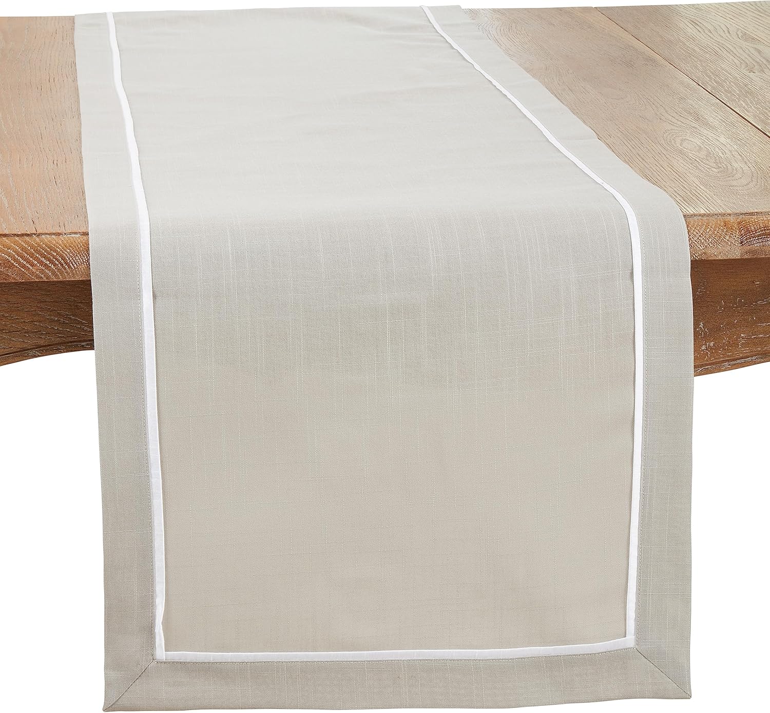 Saro Lifestyle Classic Border Design Table Runner, Grey, 16"x70"
