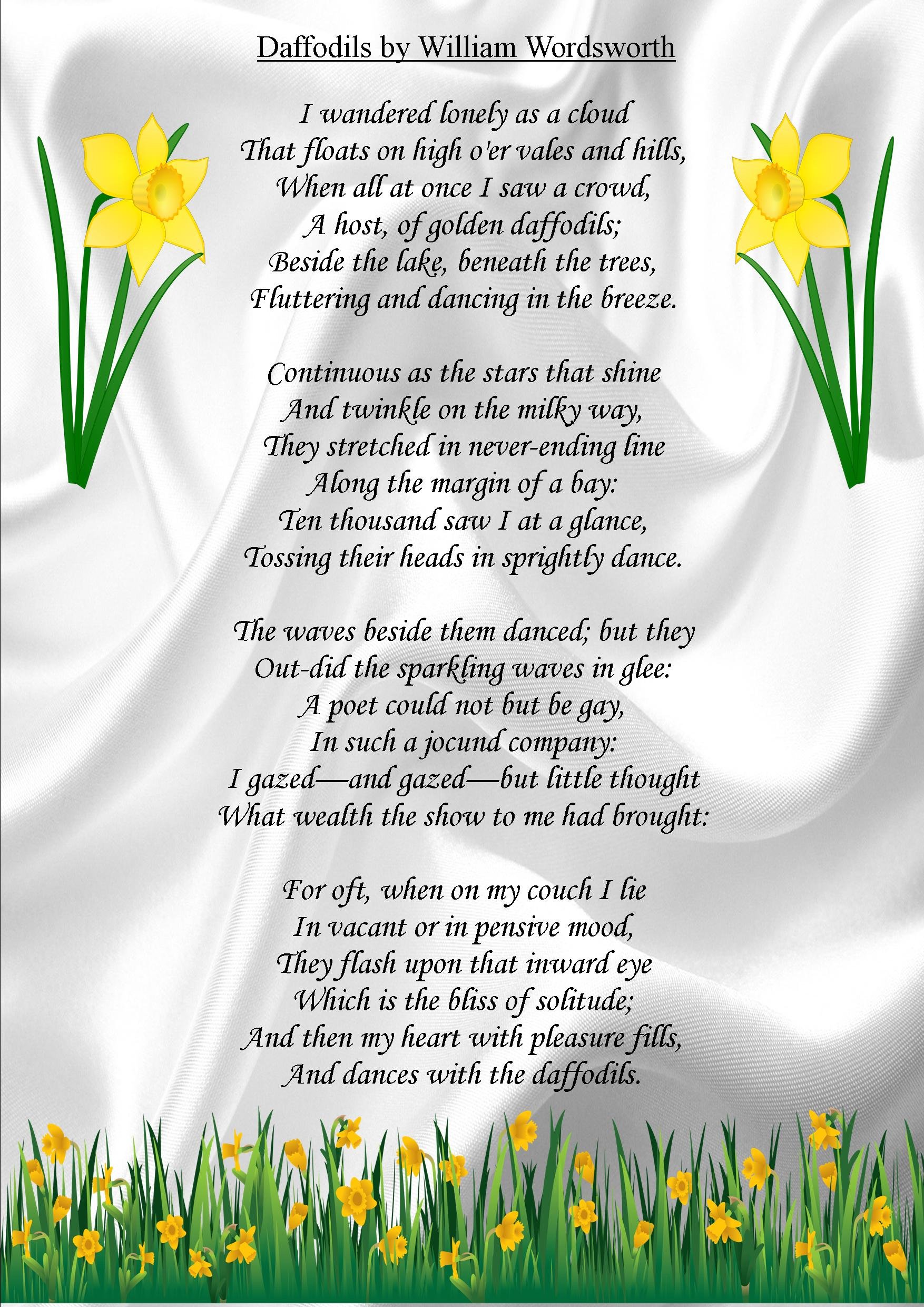 Motivational Inspirational Poem Sign Poster Print Daffodils William Wordsworth.