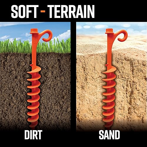 Miniatura 5 de GROUNDGRABBA Lite - Juego de estacas para tienda de campaña color naranja para arena, anclajes de tierra atornillados para un máximo agarre en