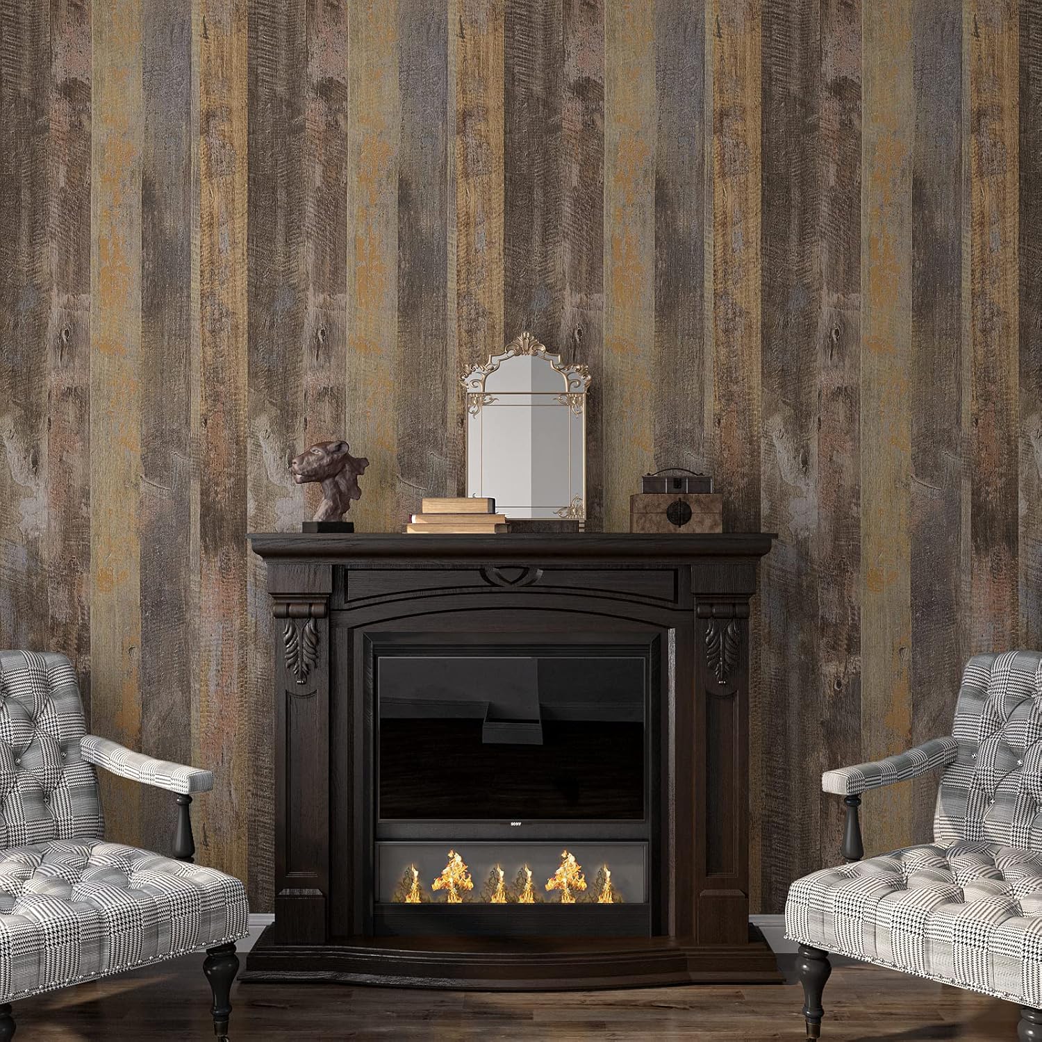 VaryPaper 32''x354'' Large Size Rustic Wood Wallpaper Shiplap Peel and Stick Wallpaper for Bedroom Walls Self Adhesive Wood Panel Wall Paper Roll Waterproof Wood Contact Paper for Countertops Cabinets