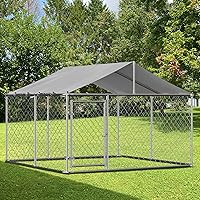 Vista 9 de Perrera grande para perros al aire libre, recinto de acero galvanizado resistente con cubierta impermeable resistente a los rayos UV, cadena