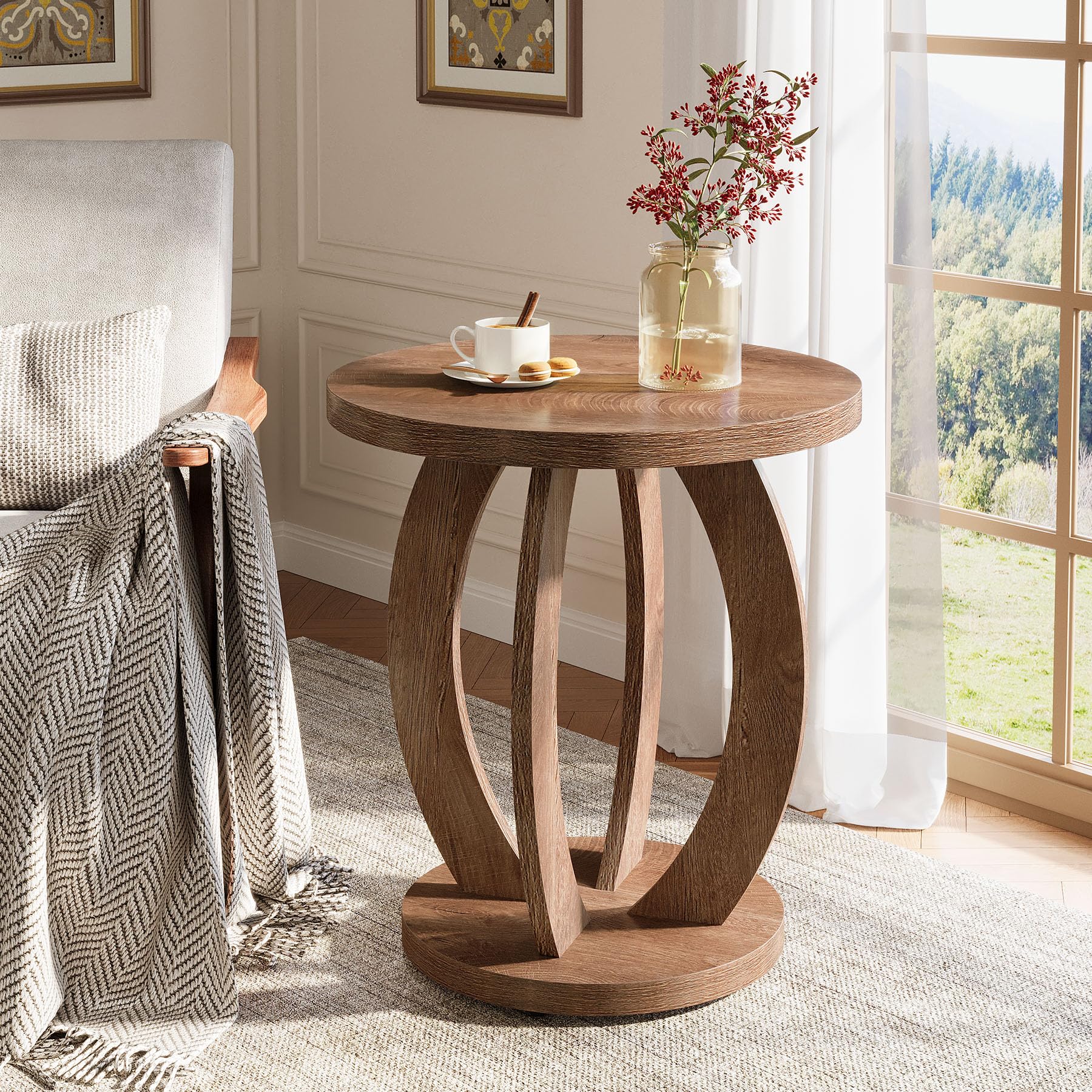 Photo 1 of ***COLOR IS DARKER***
Tribesigns Round End Table, Rustic Side Table with Storage
