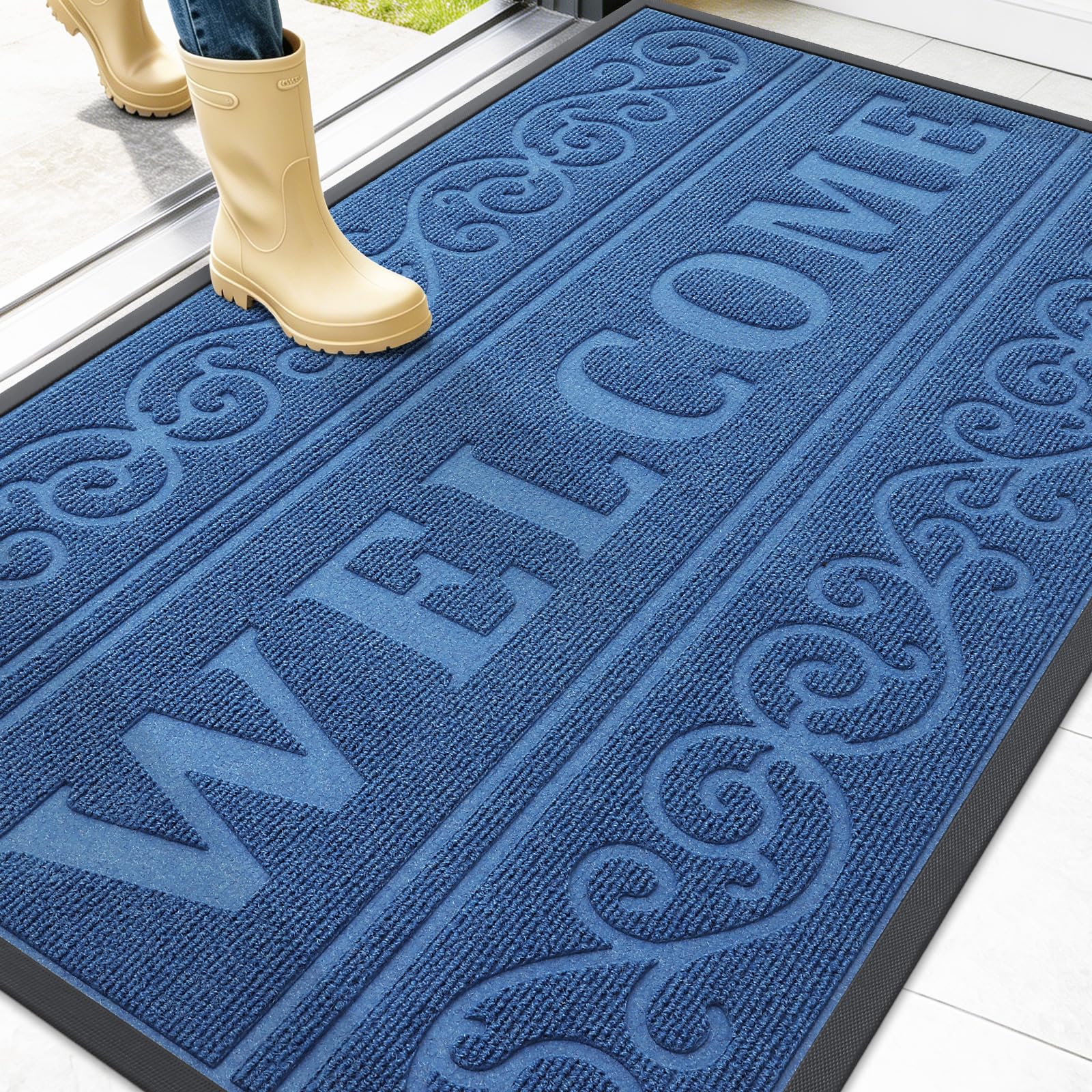 OLANLY Welcome Door Mat Indoor Outdoor 47x32, Heavy-Duty Rubber Doormat