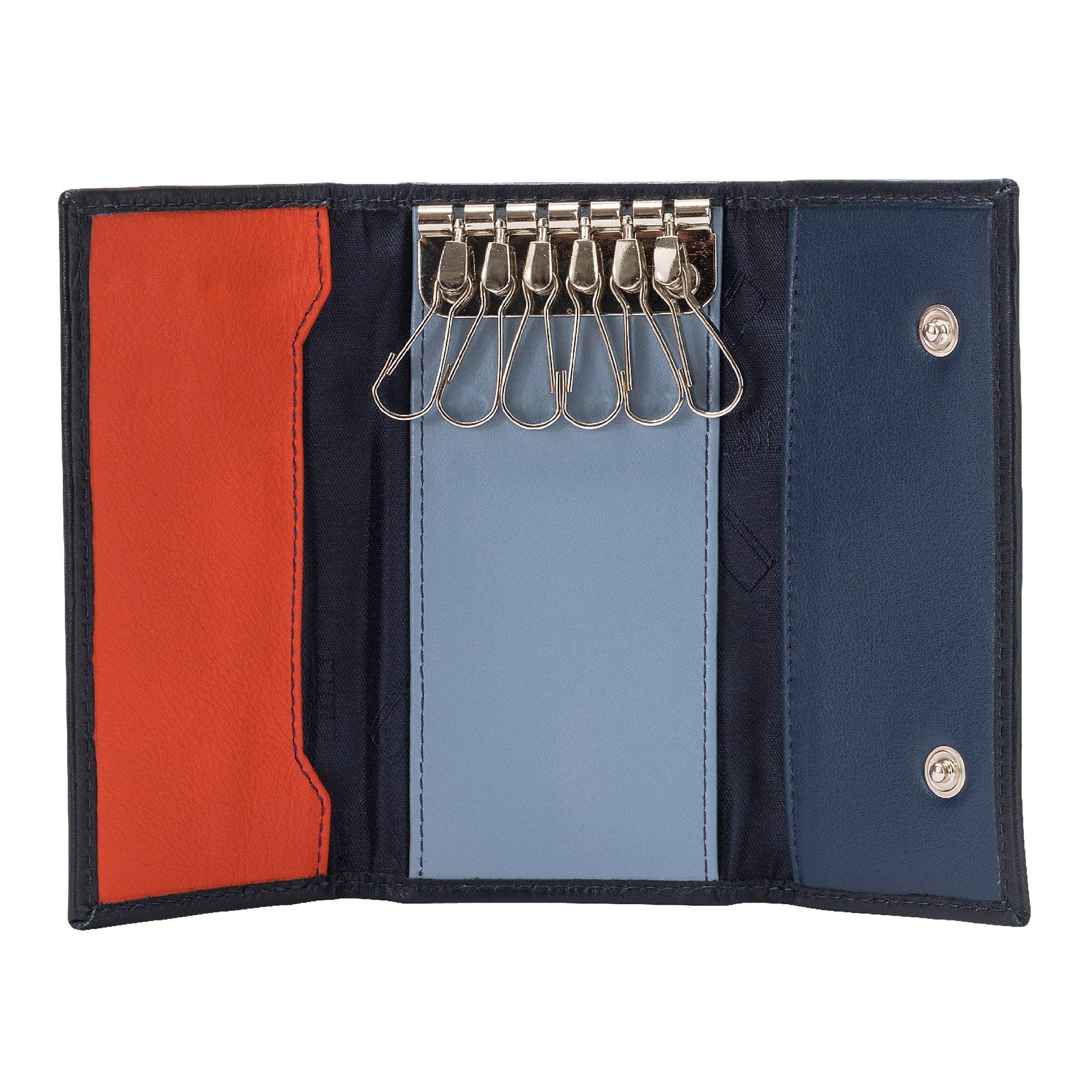 DUDU Klassische mehrfarbige Schlüsselmappe in Leder mit 6 Haken Navy