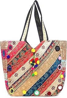 Shanvi handicraft Women's Rajasthani Jaipuri Bohemian Art Tote Bag (Multicolour, Large) Price In India