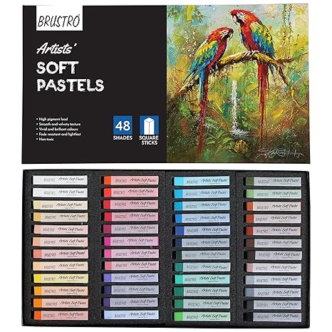 BRUSTRO Artists Soft Pastels Set of 48 | Ideal for Layering, Blending, Scumbling, Vivid Colours, Intense Shades, Highly Pigmented, Fade Resistant Colors