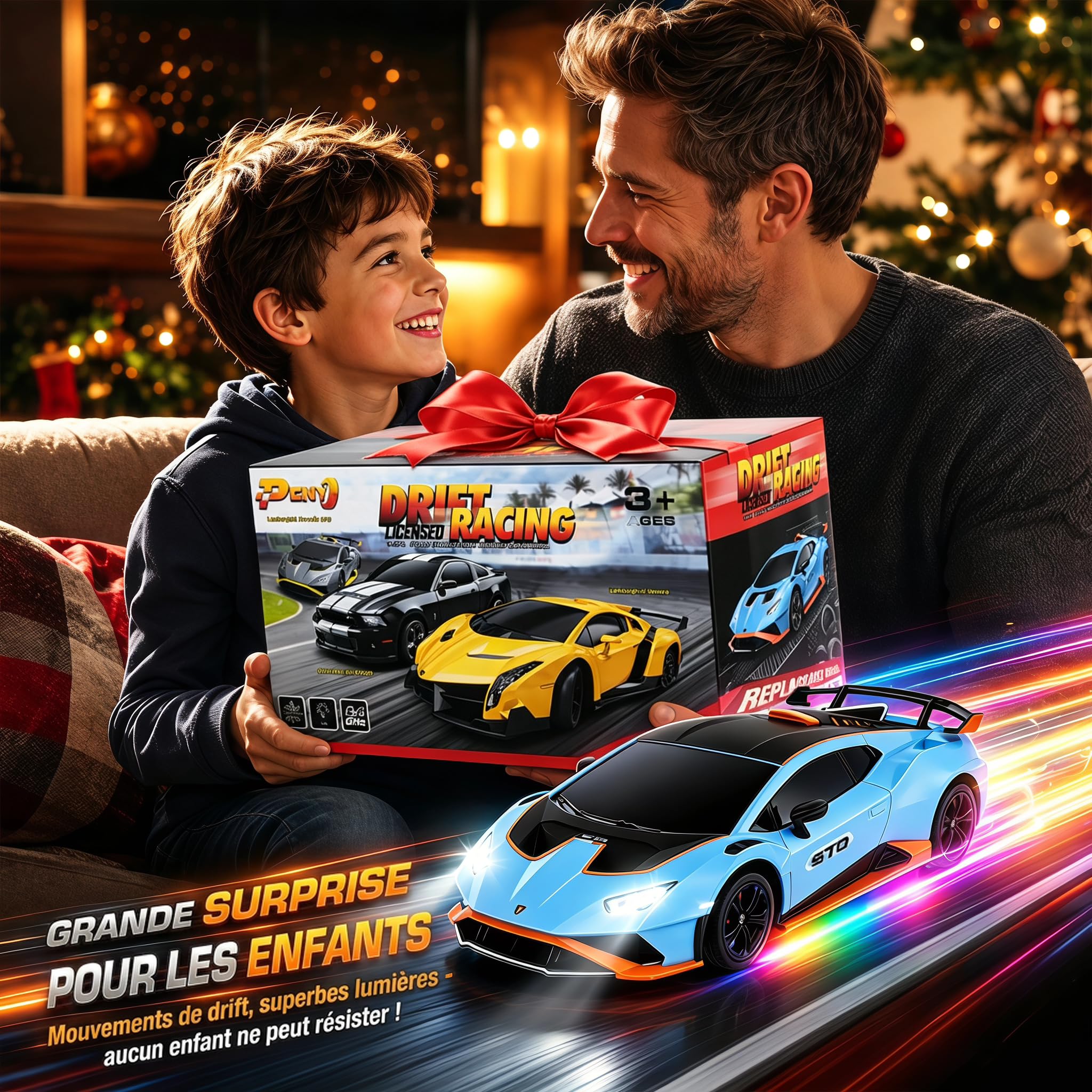 Voiture Télécommandée Lamborghini Huracán STO, Échelle 1:24 Officiellement Licenciée, Voiture Jouet Lambo Haute Vitesse 25 km/h Drift RC avec Lumière LED, Modèles 2.4GHz pour Garçons Filles Adultes