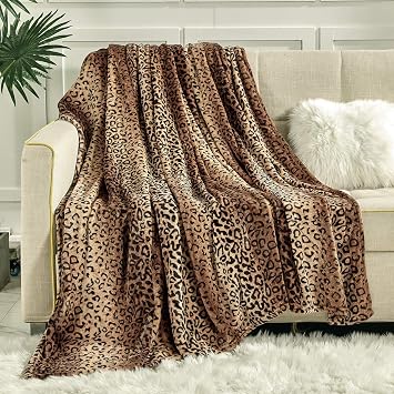 Viviland Flannel Fleece Throw Size 50x60, Lightweight Blanket for Couch, Super Soft Cozy Warm, Leopard Print