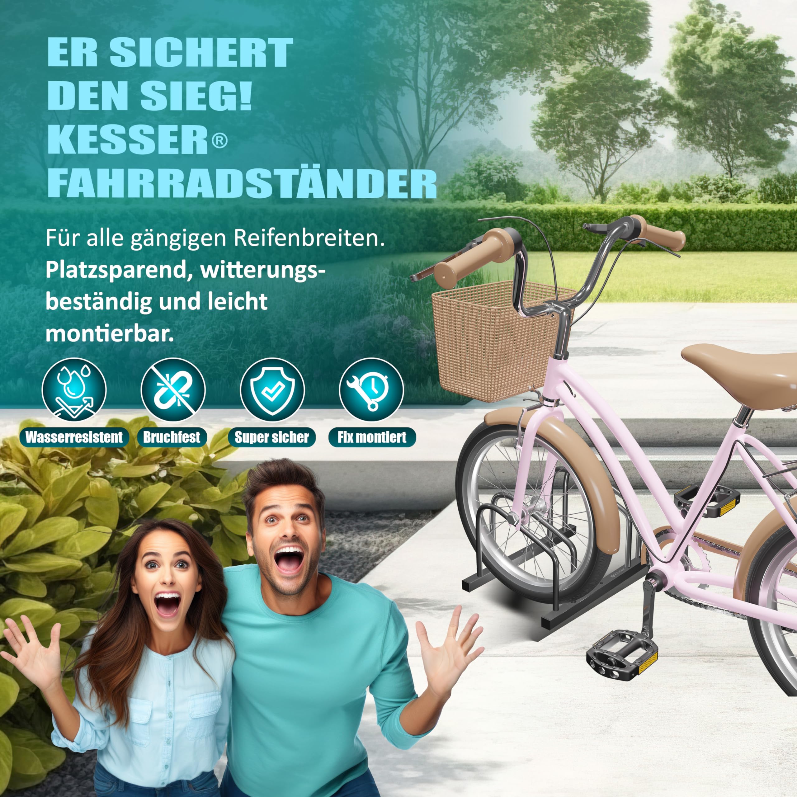 KESSER® Rastrelliere per Bicicletta con targhetta di parcheggio, Supporto Multiplo con Distanza di 37 cm, per Pneumatici di Larghezza 30-65 mm, Supporto per Bicicletta,