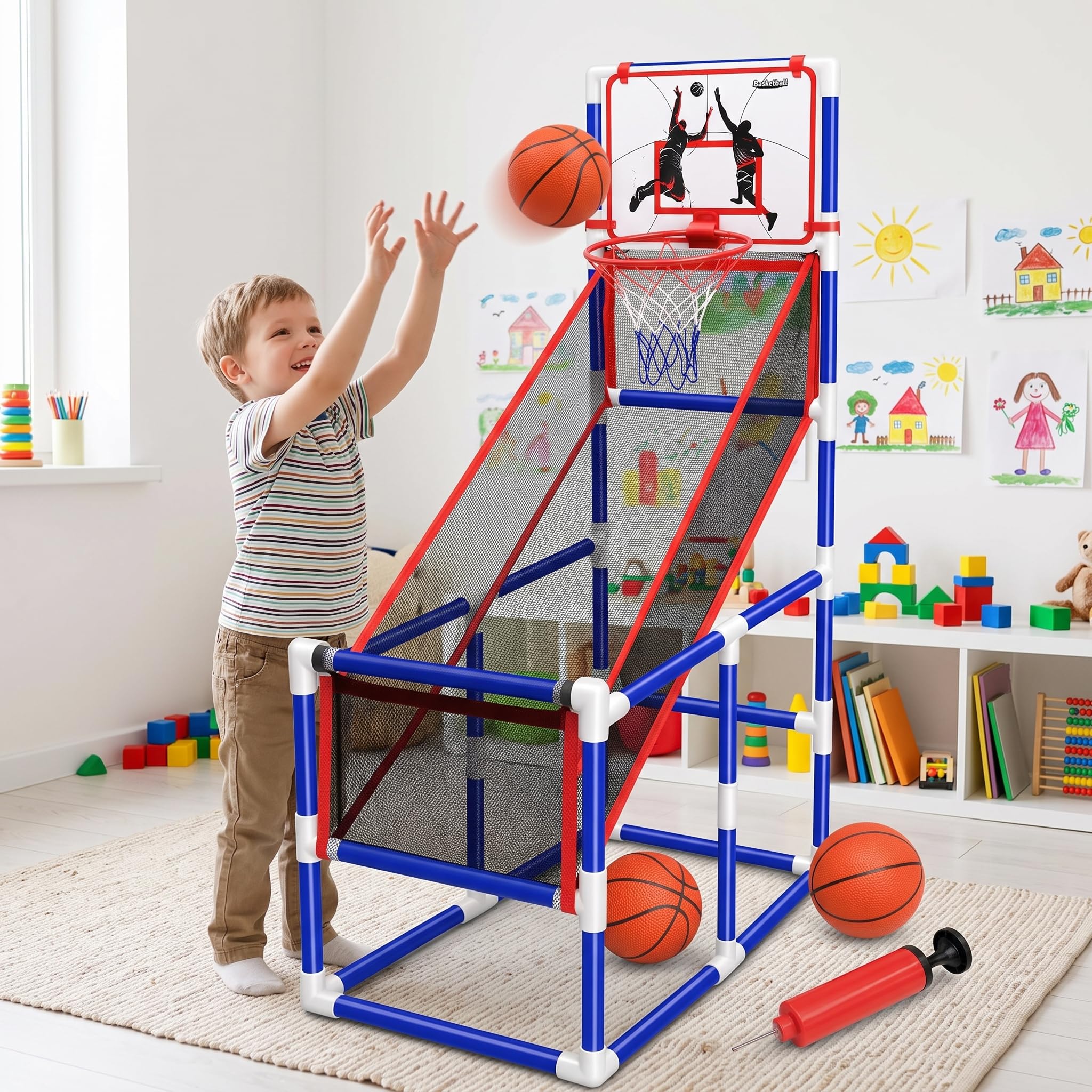 Canasta Baloncesto Infantil Interior para Niños con Balón