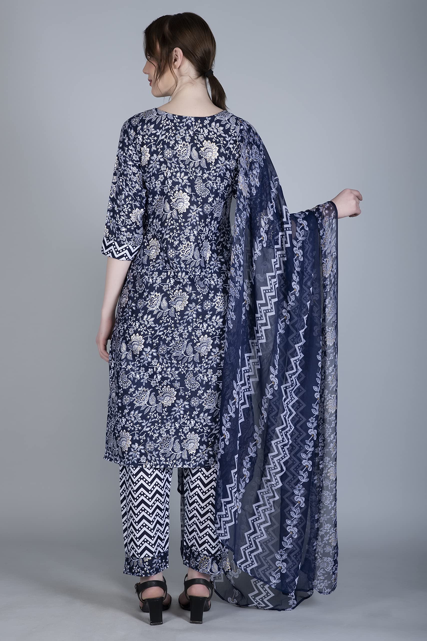 Dhruvi Trendz Womens Cotton Women Kurta Set Regular Fit Straight (Dt-K2693&P115_Nevy Blue_S)