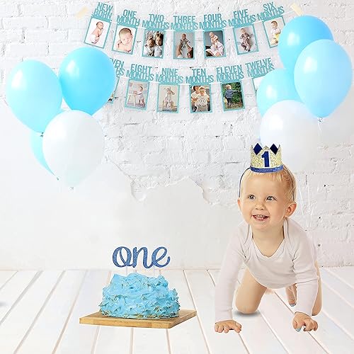 Miniatura 8 de PartyHooman Decoraciones de primer cumpleaños para niños con paquete de pancartas fotográficas de primer cumpleaños