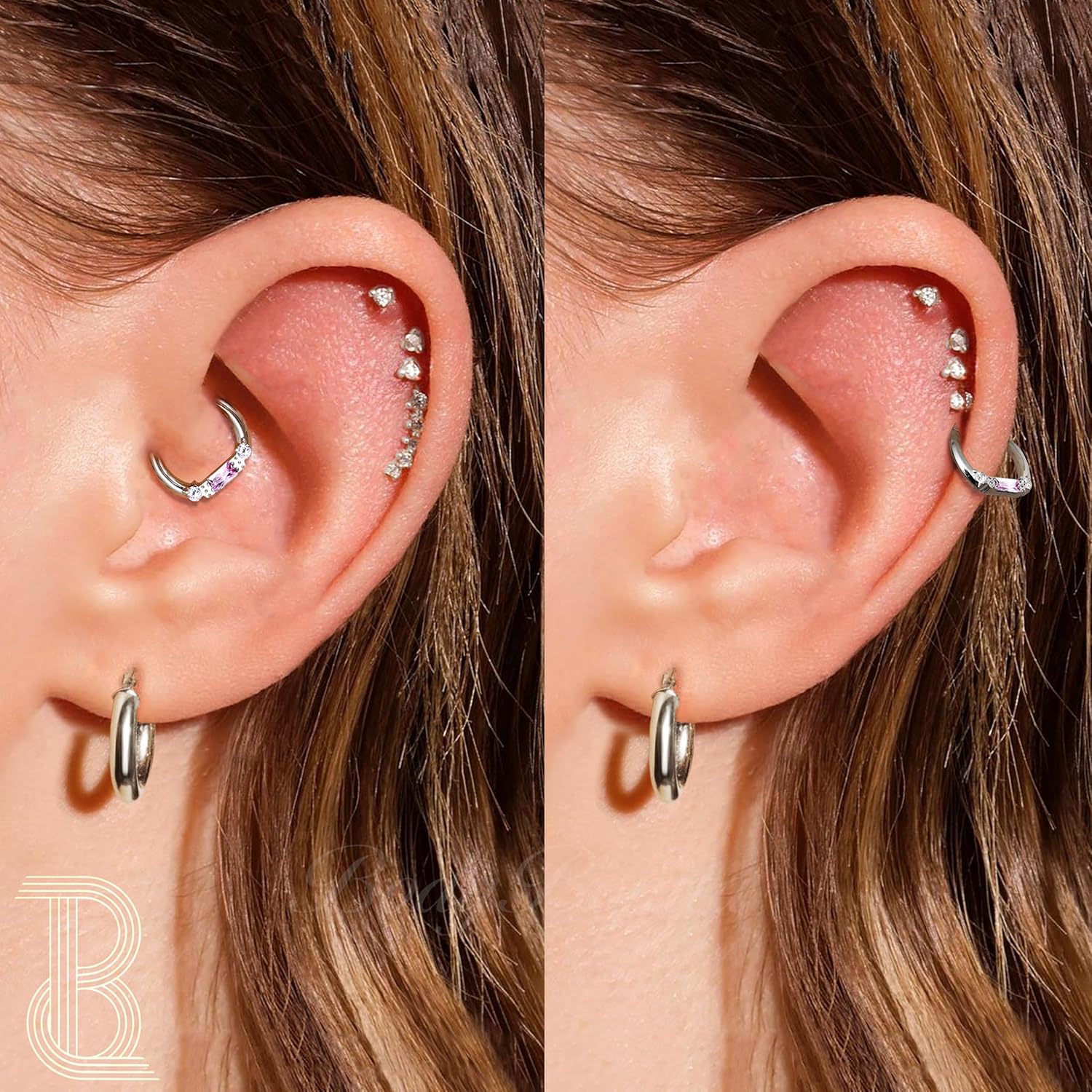 BodyBonita 16G Septum Rings Jewelry - Cubic Zirconia Luxe 316L Stainless Steel Hinged Nose Rings Hoops for Women Conch Piercing Jewelry Tragus Daith Helix Earring 14K Gold Plated/Silver 8 mm/10 mm - Image 5