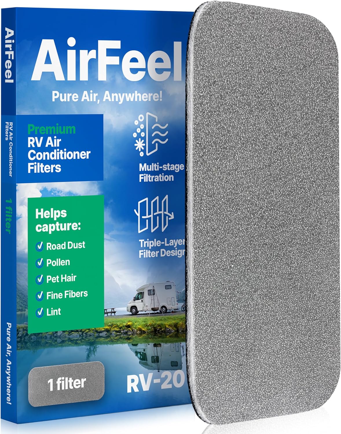 Premium RV AC Filter - Triple-Stage Replacement RV Filters Compatible w/Furrion Chill Air Conditioner FACT12CA Series - 9"x14" AC Filters for Camper, Motorhome, Travel Trailer, Fifth Wheel - 1Filter