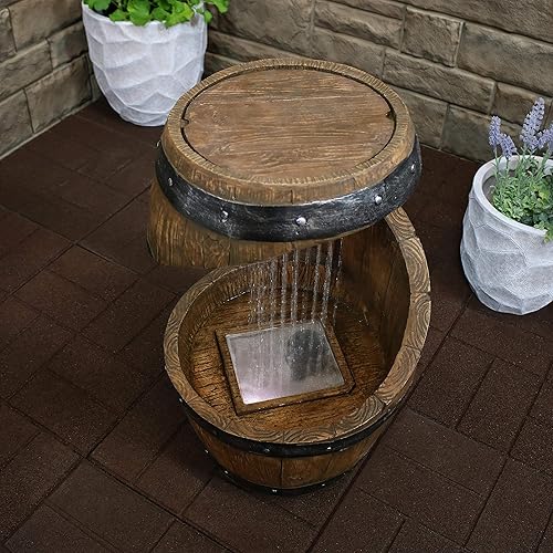 Miniatura 8 de Sunnydaze Spiraling Barrel - Fuente de agua para exteriores de 25 pulgadas con luces LED, bomba sumergible eléctrica con flujo ajustable