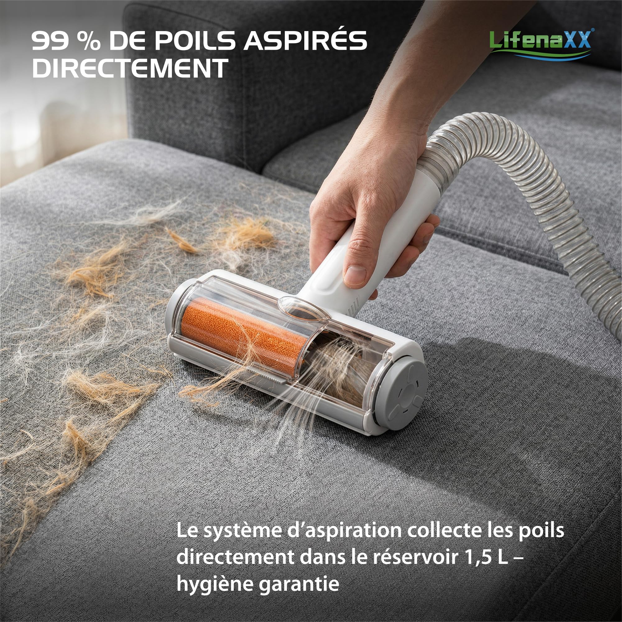 Lifenaxx Tondeuse Animale 6-en-1 avec Aspiration – Kit Toilettage pour Chiens & Chats, Silencieuse, Tondeuse avec 6 Sabots, Brosse Démêlante, Brosse de Massage, Collecteur à Poils 1,5L - LX-052