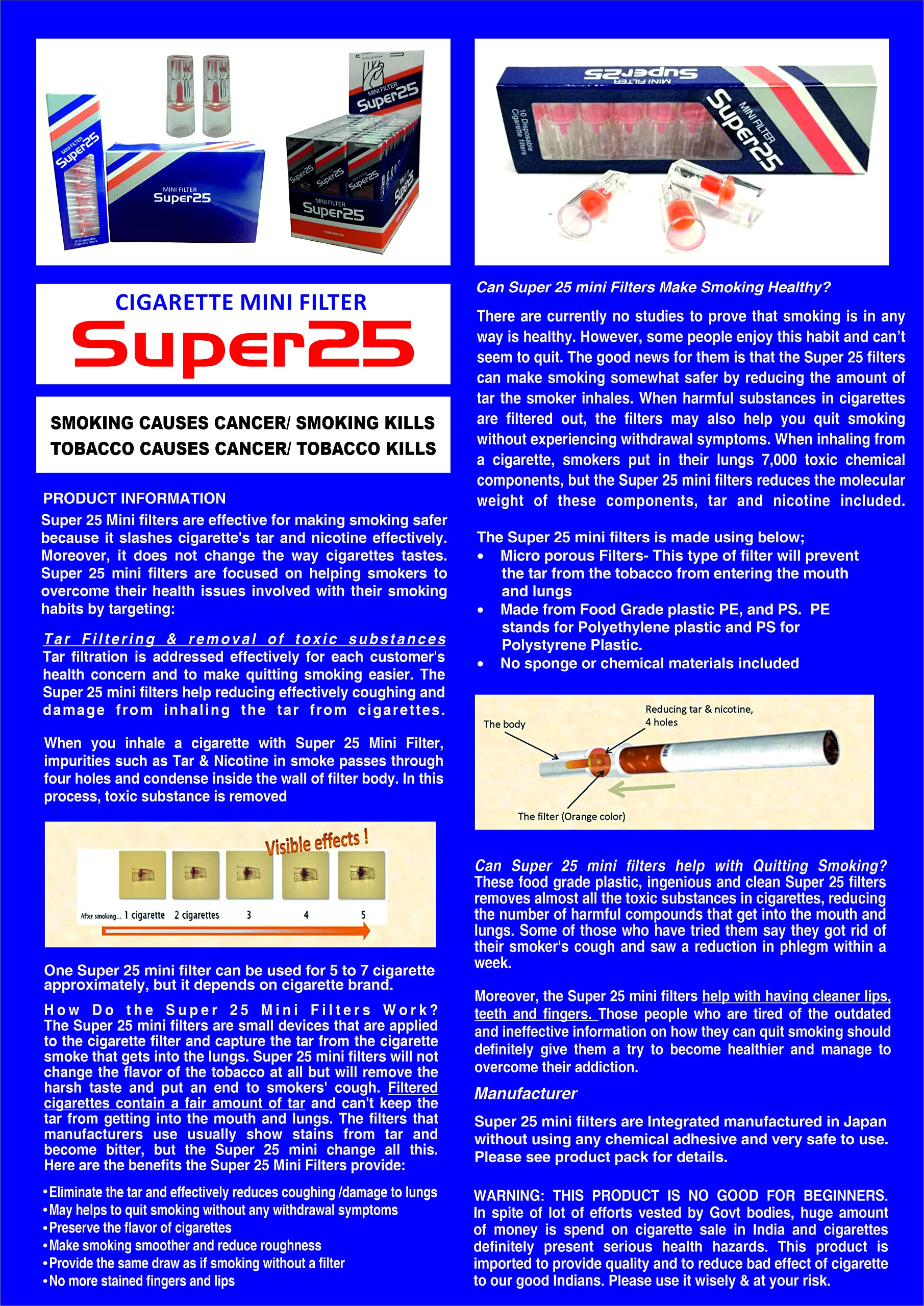 super 25 cigarette filter Super 25 Disposable Mini Cigarette Filter to safeguard from Tar & Nicotine  by effective filtering, Pack of 36 : Amazon.in: Industrial & Scientific