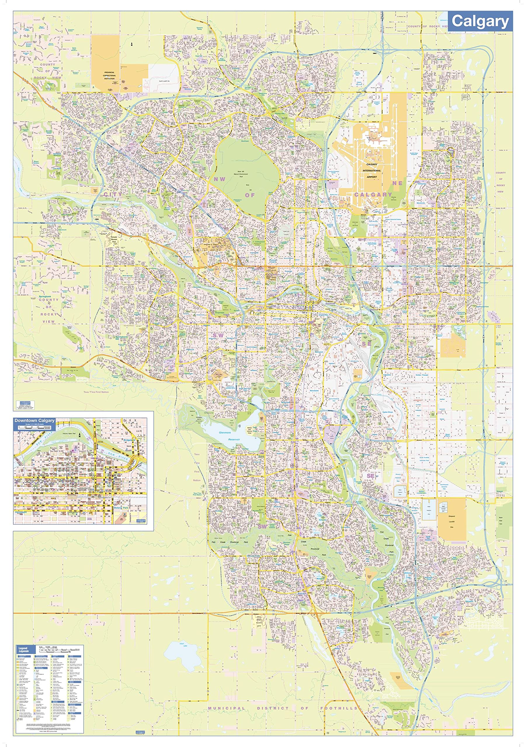 Lucidmap Calgary Wall Map - Street Detail - Large - 37.25" x 53.5" Rolled Canvas
