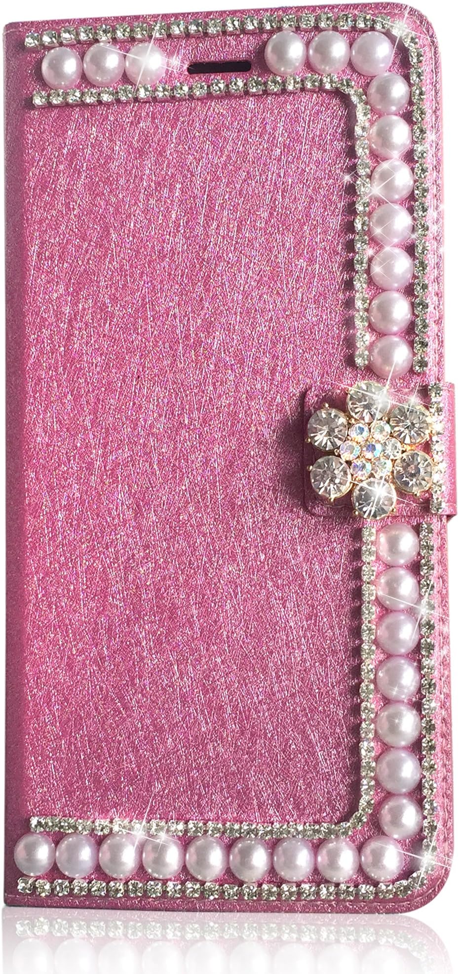 iPhone 6 Case,iPhone 6s Case,Crazy Panda Deluxury Full Protection iPhone 6 6s Soft Case 3D Bling Crystal Rhinestones Wallet Card Case Flip Leather Stand Case Cover for iPhone 6 6s - hot pink