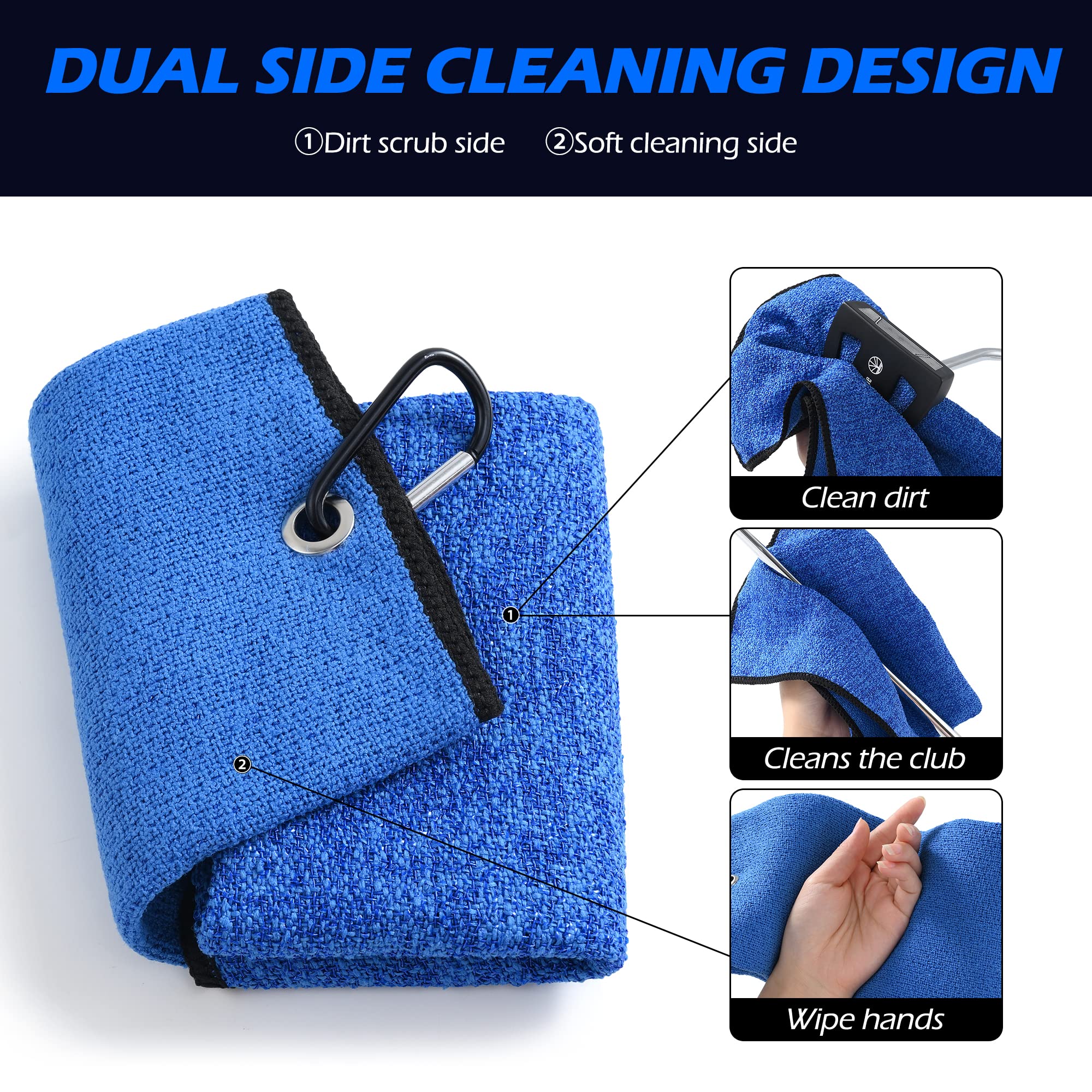 Mile High Life | Dreifach gefaltetes Mikrofaser Golfhandtuch | Innovatives doppelseitiges Design mit Schmutzschrubbseite und weicher Reinigungsseite | Wunderbar Wasserabsorbenz(Blue/Black)