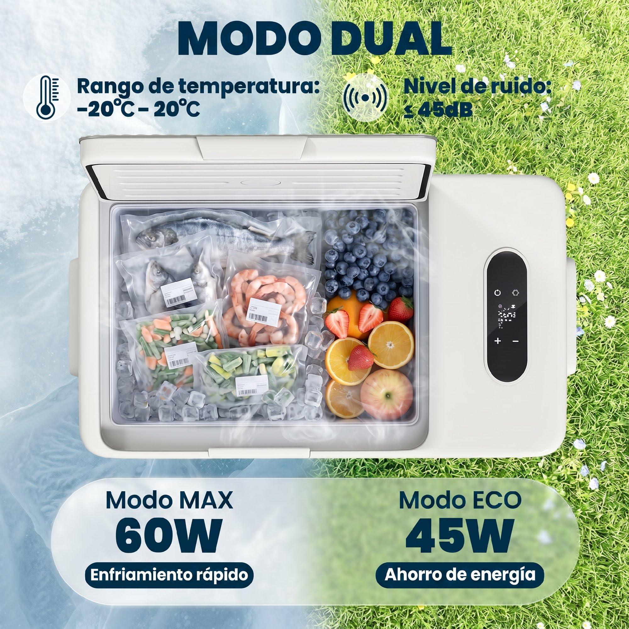 Outsunny Nevera Portátil Eléctrica 16,8L Refrigerador de Coche 12/24/220V con Compresor Luz LED Pantalla Digital Modos ECO y MAX de -20℃ a +20 ℃ Puerto USB para Hogar Camping Viajes Automóvil
