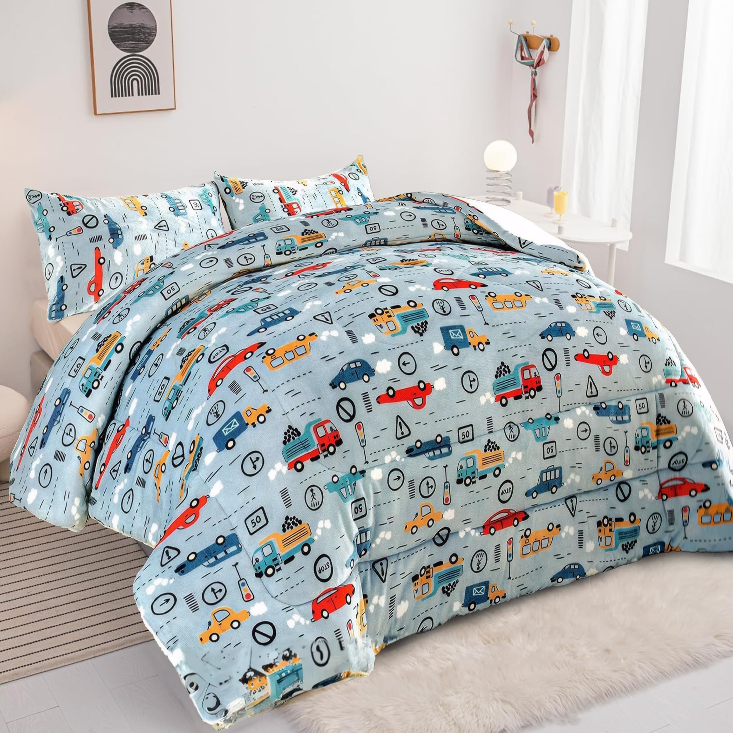 BESCH Edredón Invierno Borreguillo Nórdico Infantil 180x240cm para Cama 90/105 con 1 Funda Almohada - Edredón Borrego Sherpa Extra Suave, Cálido, Gruesa - Coche