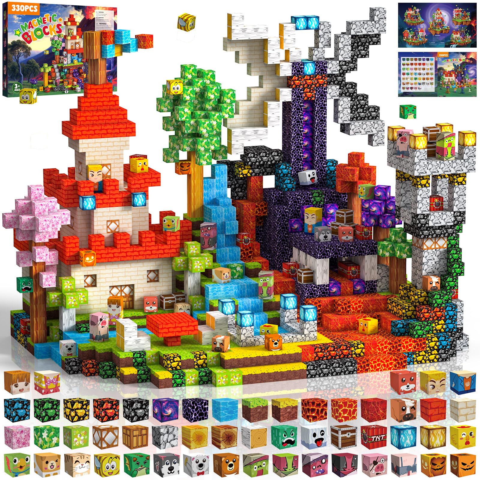 Crifeton Costruzioni Magnetiche per Bambini 330PCS 2CM 3+ Giochi Cubi, Blocchi Magnetic Building Blocks Giocattoli Montessori a Partire da 3 4 5 6 7 8 9 10 11 12 Anni Regali di Compleanno per Ragazzi