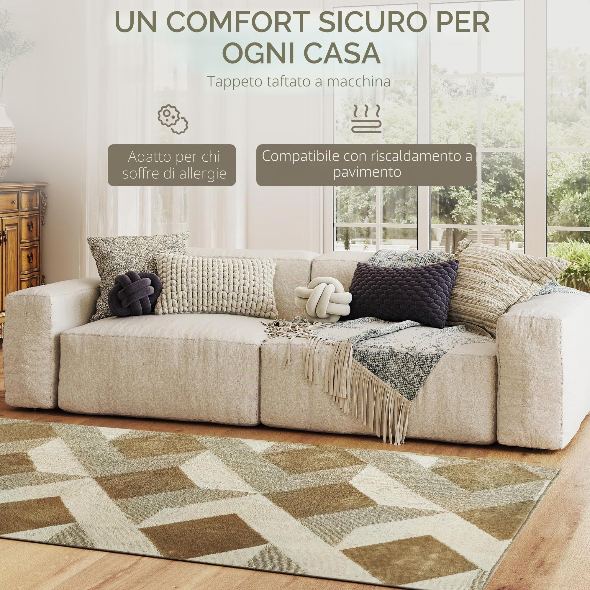 HOMCOM Tappeto da soggiorno lavabile a macchina 120x170 cm Marrone chiaro | Tappeto a pelo corto ipoallergenico per soggiorno, ufficio, camera da letto
