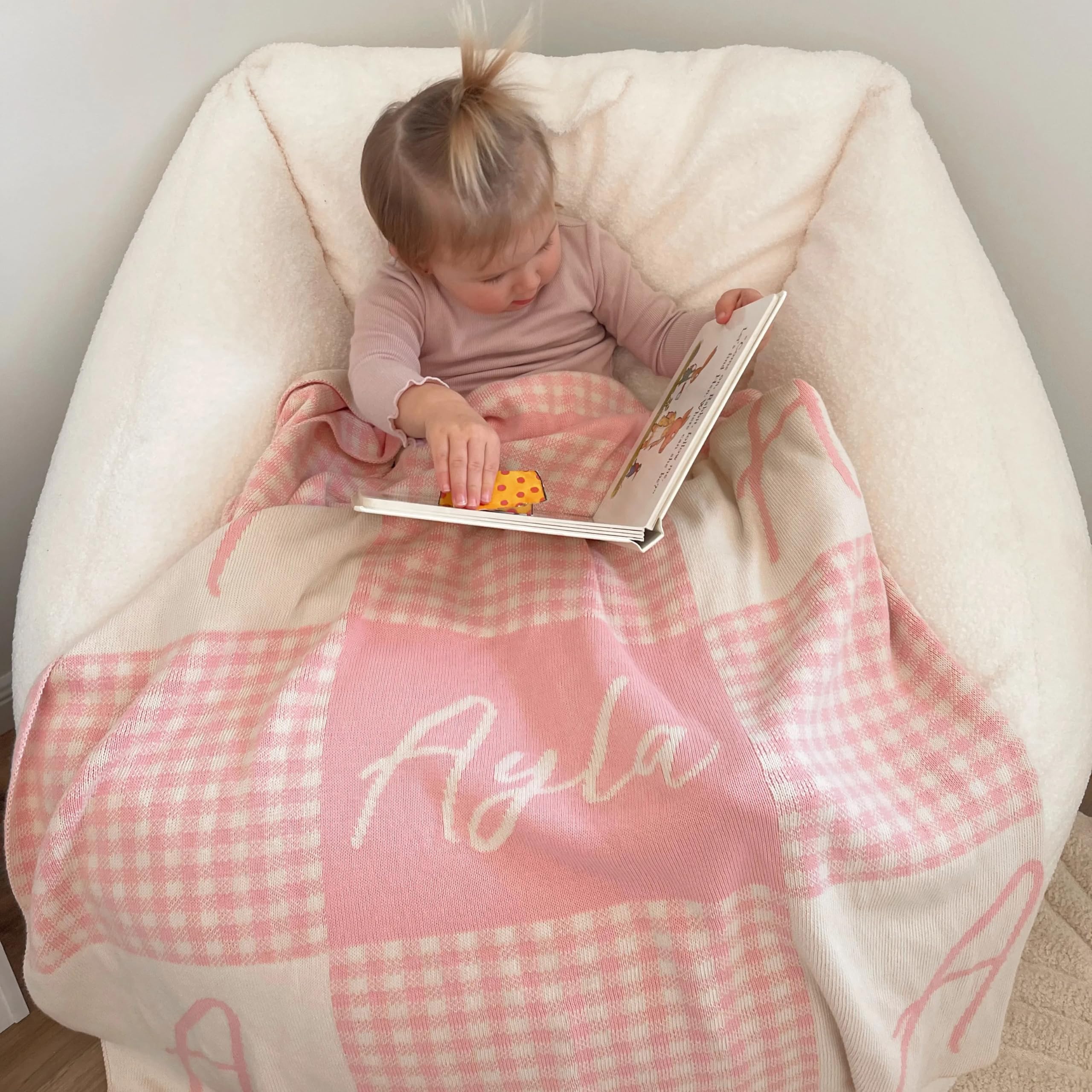 Personalized Signature Gingham Blanket – 100% Organic Cotton Customized Baby Blanket, Custom Name, Bassinet 30x40, Gift for Baby Shower, Birthday Present, Girls and Boys, Toddler Kids, Made In America