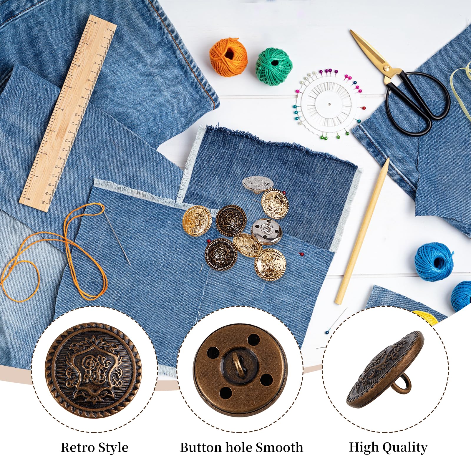 NICENEEDED 30 Pcs Vintage Blazer Buttons, Metal Shank Buttons, 20MM Metal Badge Button Antique Gold and Sliver Sewing Buttons Set for Blazer Suits Coats Uniform and Jacket - Image 3