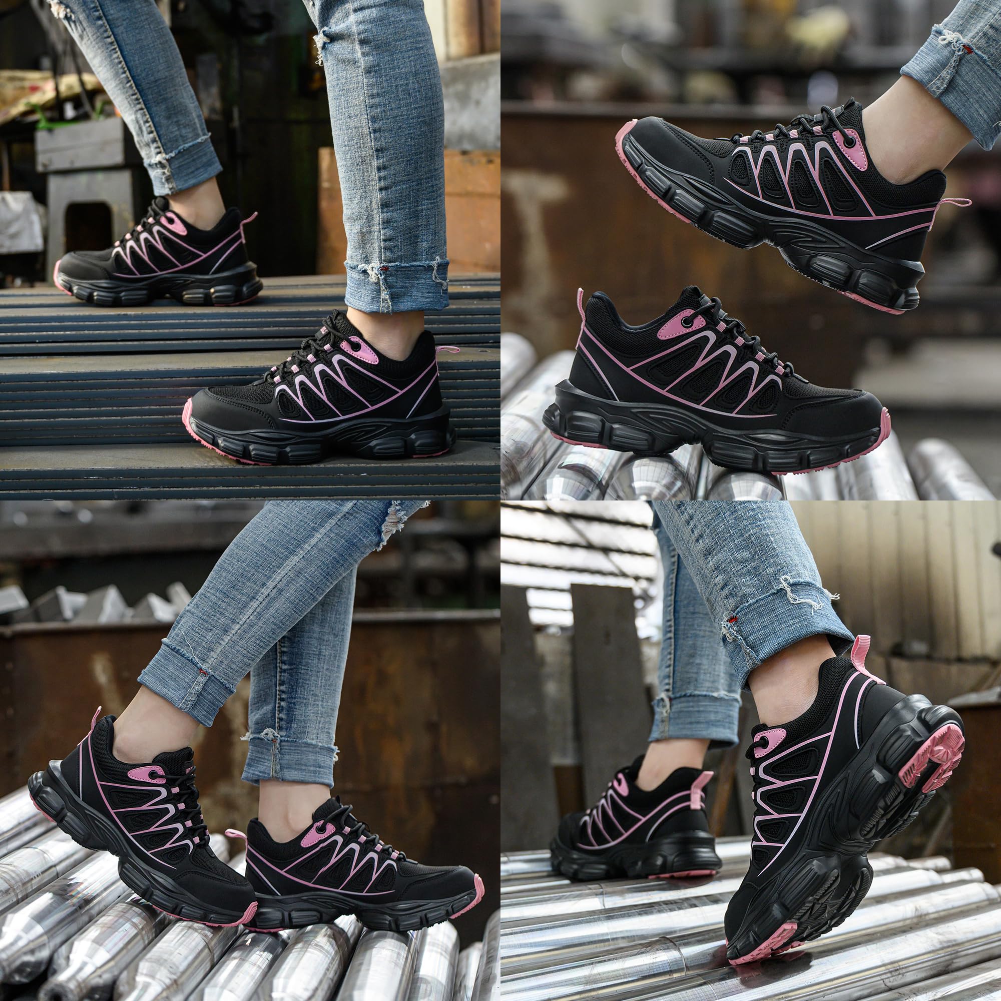Scarpe Antinfortunistiche Donna Scarpe da Lavoro Leggere con Punta in Acciaio Traspiranti Scarpe Sicurezza Comode