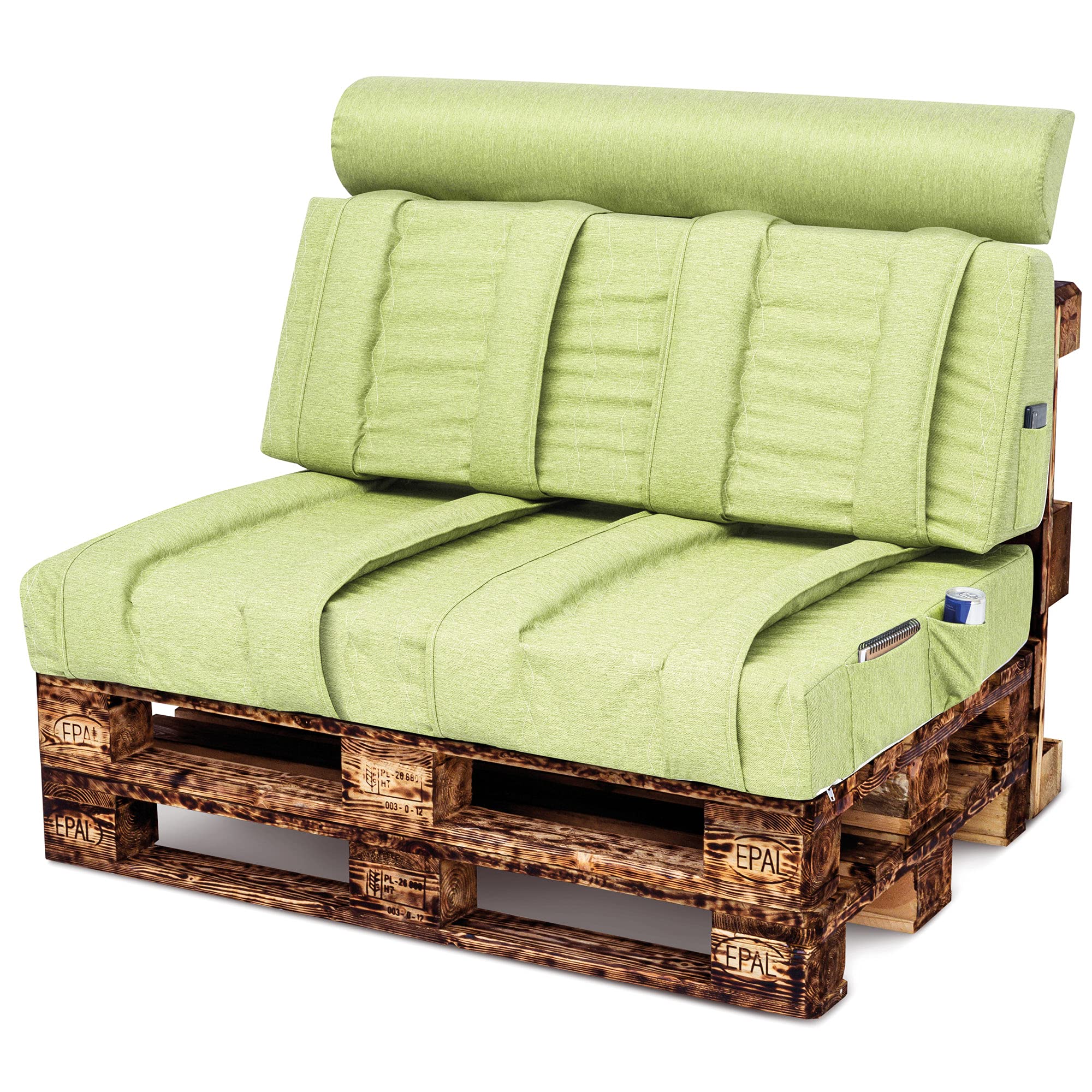 SPATIUM Palettenkissen Set Anthrazit – Abnehmbarer Bezug, Wasserdicht, Kaltschaum, 120x40x10/20 Cm