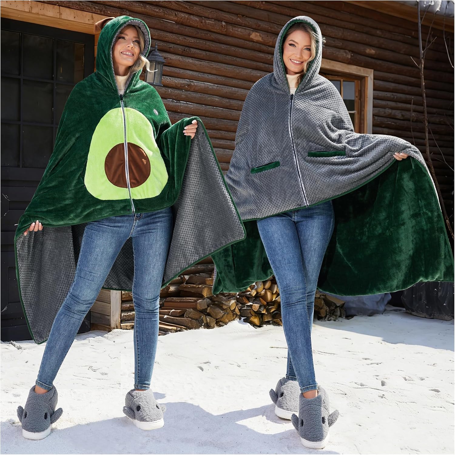 Double-Sided 12V Wearable Heated Blanket with Battery,15000mAh Reversible Heated Shawl Blanket,Solid color & Avocado Electric Throw Blanket for Car,Indoor,Pajama Party,Outdoor,Camping,Christmas