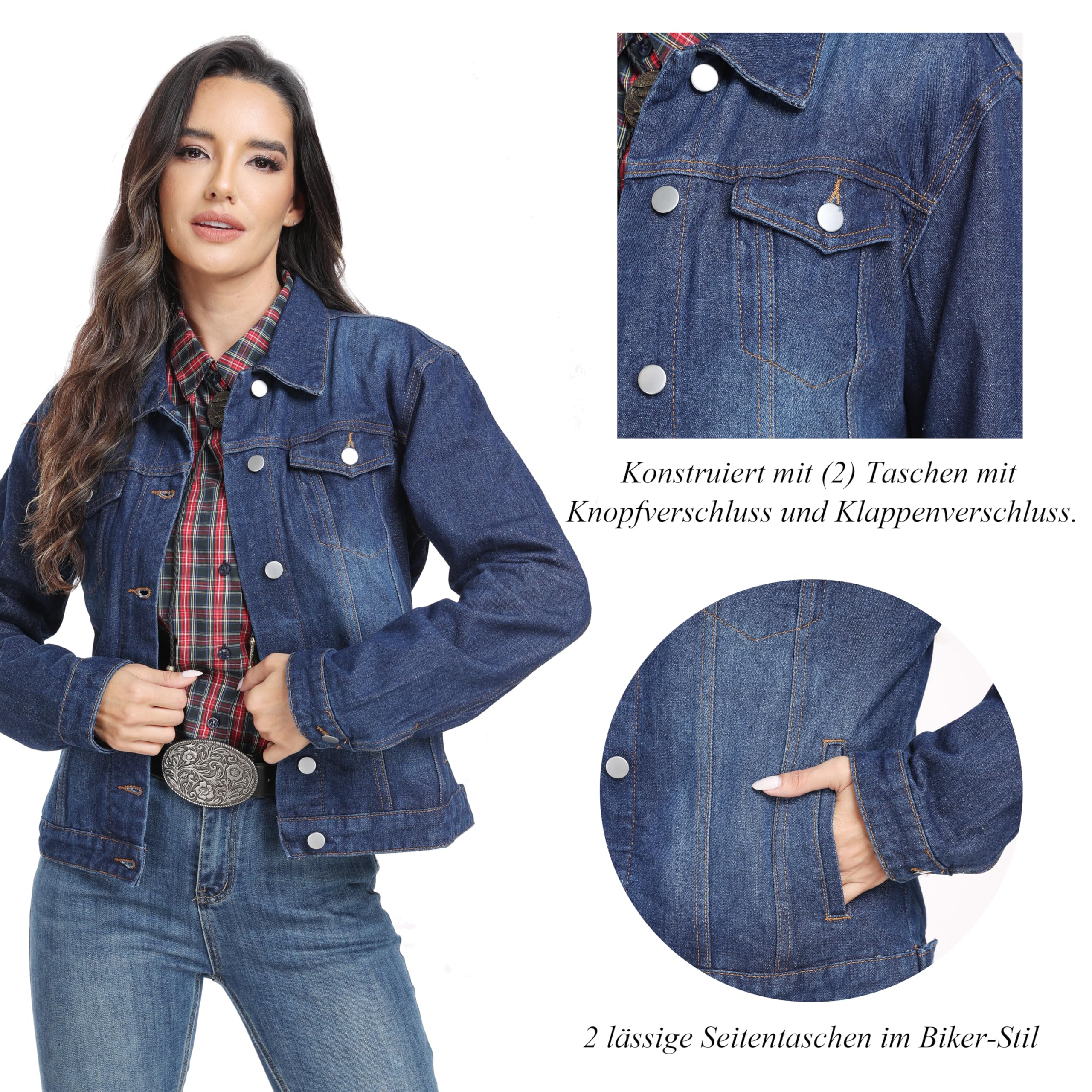 J.Corrine Chaqueta Vaquera de Mujer Chaquetas de Verano Mujer Chaqueta Mujer Primavera Corta Azul Oscuro Negra Trucker Denim Jacket