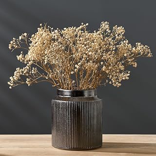 SIDUCAL Ceramic Vintage Rustic Terracotta Vase, 6.77 Inch Farmhouse Decorative Pottery Vase Wide-Mouth Vases for Home Decor, Living Room, Bookshelf, Bedroom, Bathroom, Kitchen, Metallic Glaze Black