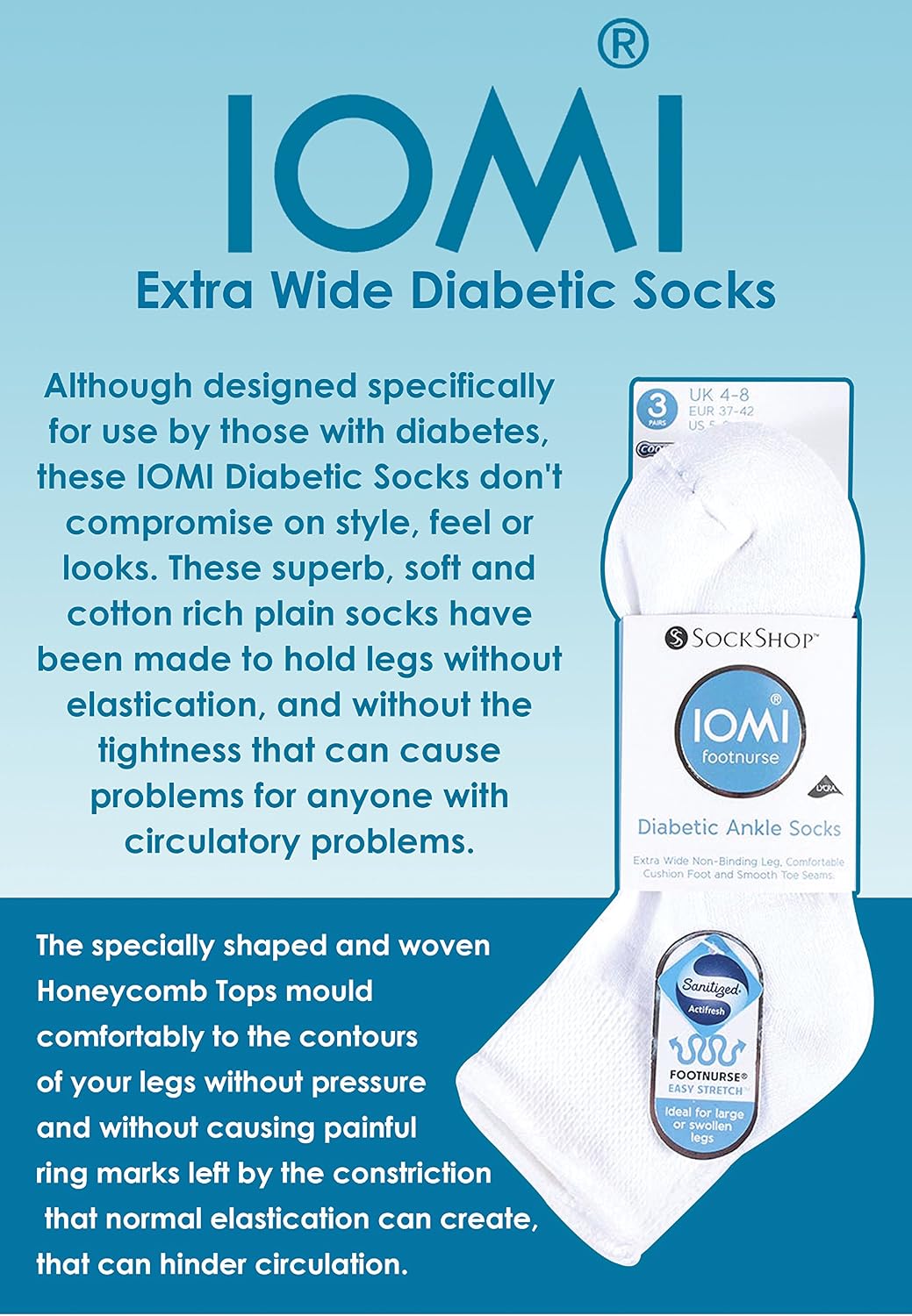IOMI - 3 Pack Extra Wide Padded Cotton Low Cut Quarter Ankle Diabetic Socks