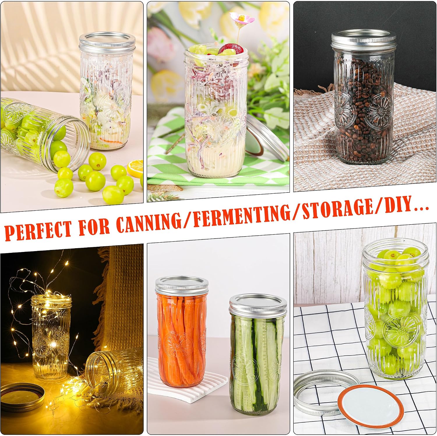 12 Pack 24 oz Tall Wide Mouth Mason Jars – Pint and a Half Glass Canning Jars with Airtight Metal Lids & Bands for Pickling, Fermenting, Cold Brew, Overnight Oats, Meal Prep