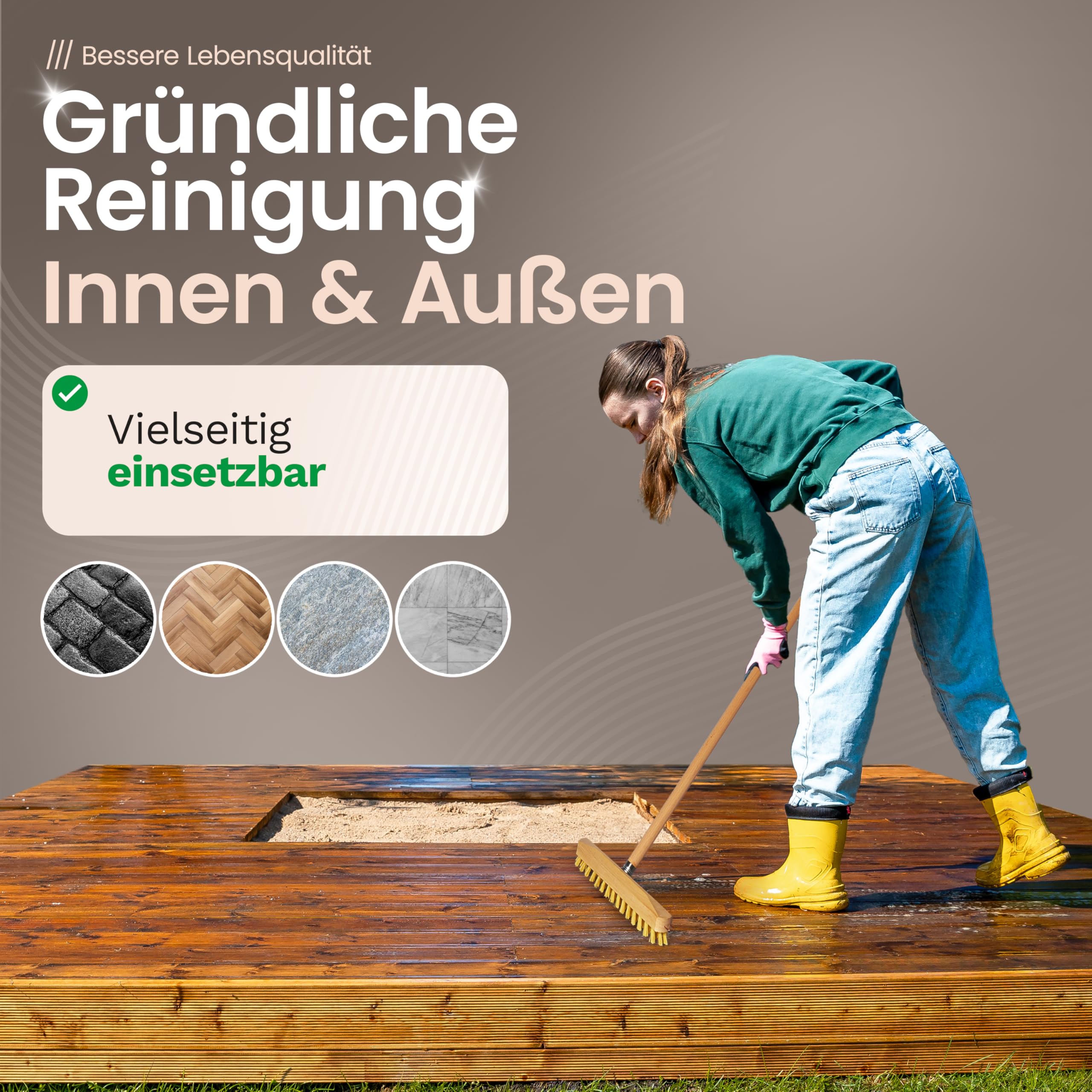 Novaliv 4 cepillos abrasivos con barra de madera de madera con cerdas PPN | Limpiaparabrisas con rosca | Cepillos abrasivos robustos | Cepillo para suelo | Cepillo de raíces para interior y exterior