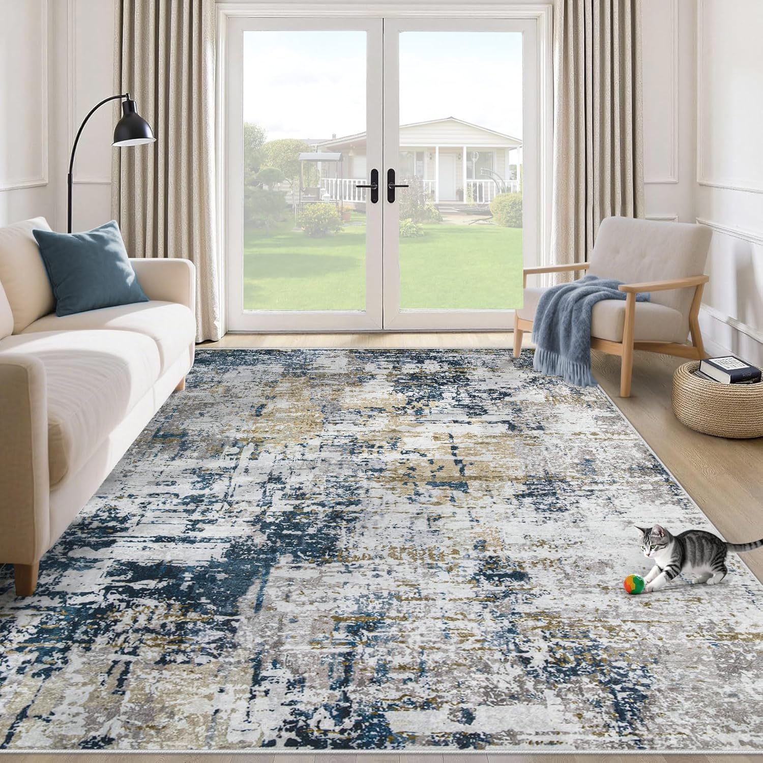 EGE 5x7 Area Rugs for Living Room: Washable Modern Abstract Rug Soft Non Slip Rug Indoor Low Pile Carpet for Bedroom Dining Room Home - Blue Grey Brown Blue Grey Brown 5' x 7' (Rectangular)
