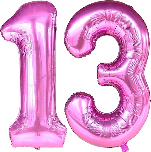 Globos de 13 globos rosados con el número 13 de papel de aluminio de Mylar gigante, grande, grande, 31, número dulce 13, 31 cumpleaños, fiesta,