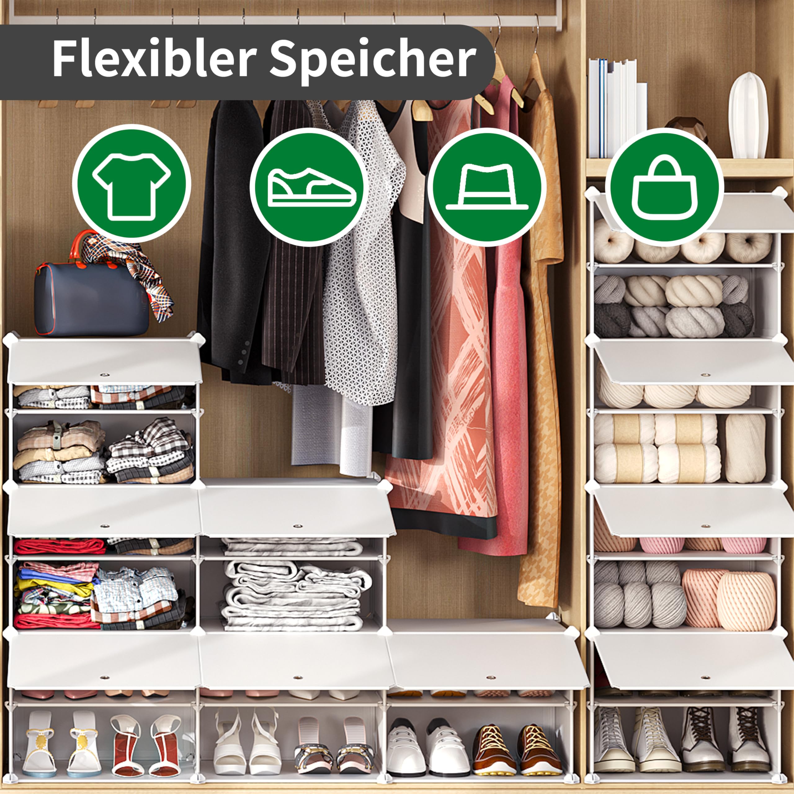 DIY Schuhregal 3x6 Ebenen – 122x32x93 Cm, Aus PP-Kunststoff. Mit Türen, Max. 10 Kg Pro Fach. Für Flur, Schlafzimmer Oder Büro.