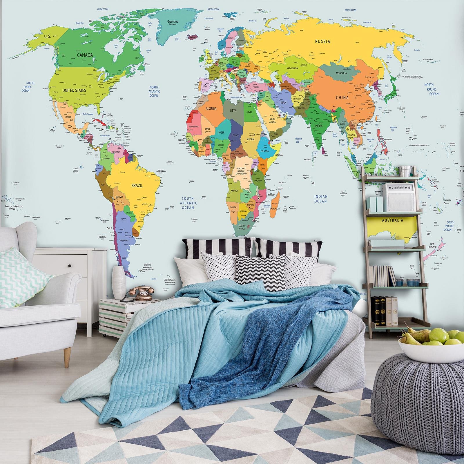 Sticker mural pour salon carte du monde