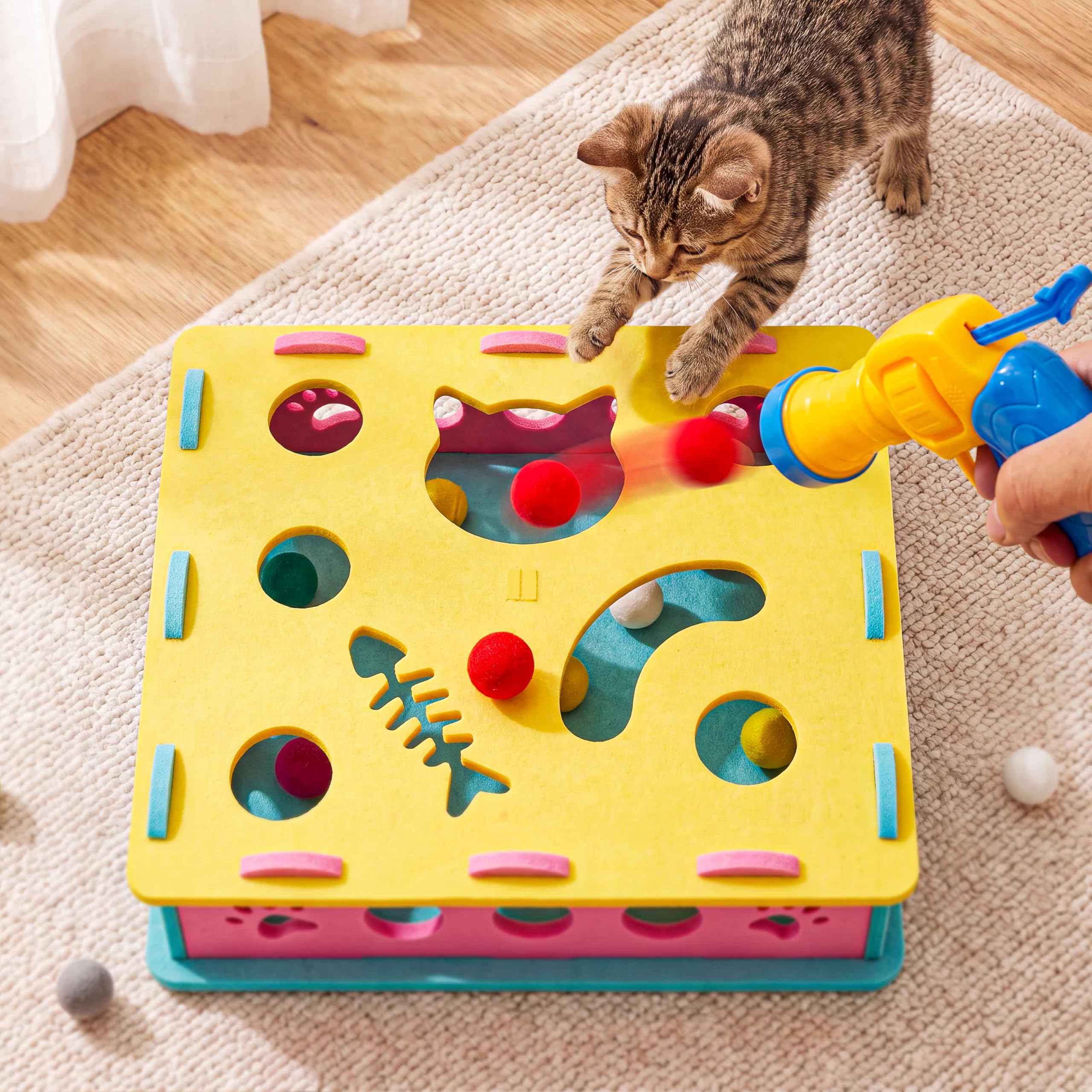 Juguetes para gatos de interior, caja de rompecabezas interactiva para gatos con bola automática para estimulación mental, ejercicio divertido para gatos y gatitos de interior