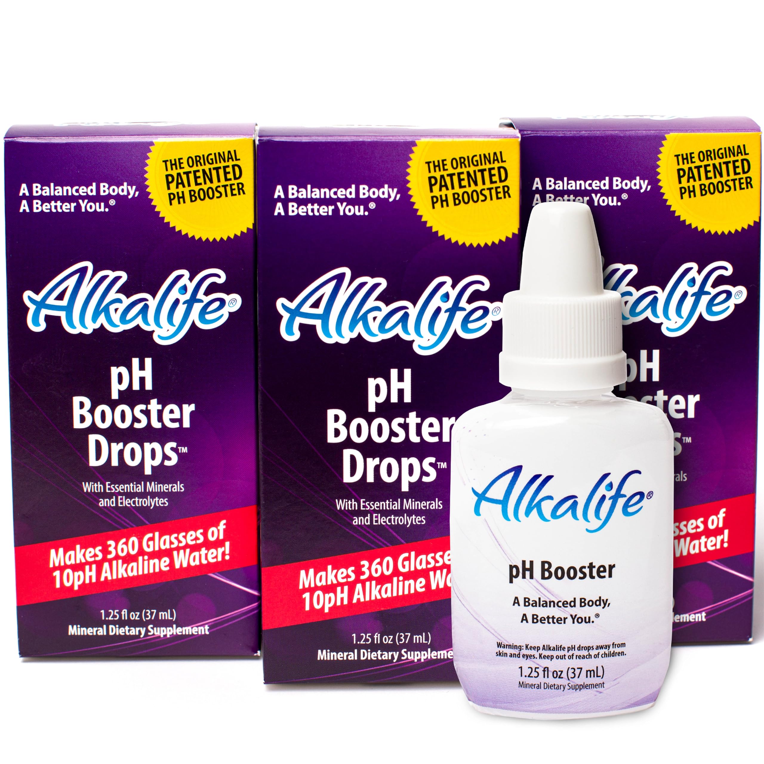 pH Booster Drops, 3 Pack, Turn Any Drinking Water Into pH 10 Alkaline Water, 360 Servings Per Bottle, The Original Patented Formula, Electrolytes & Minerals