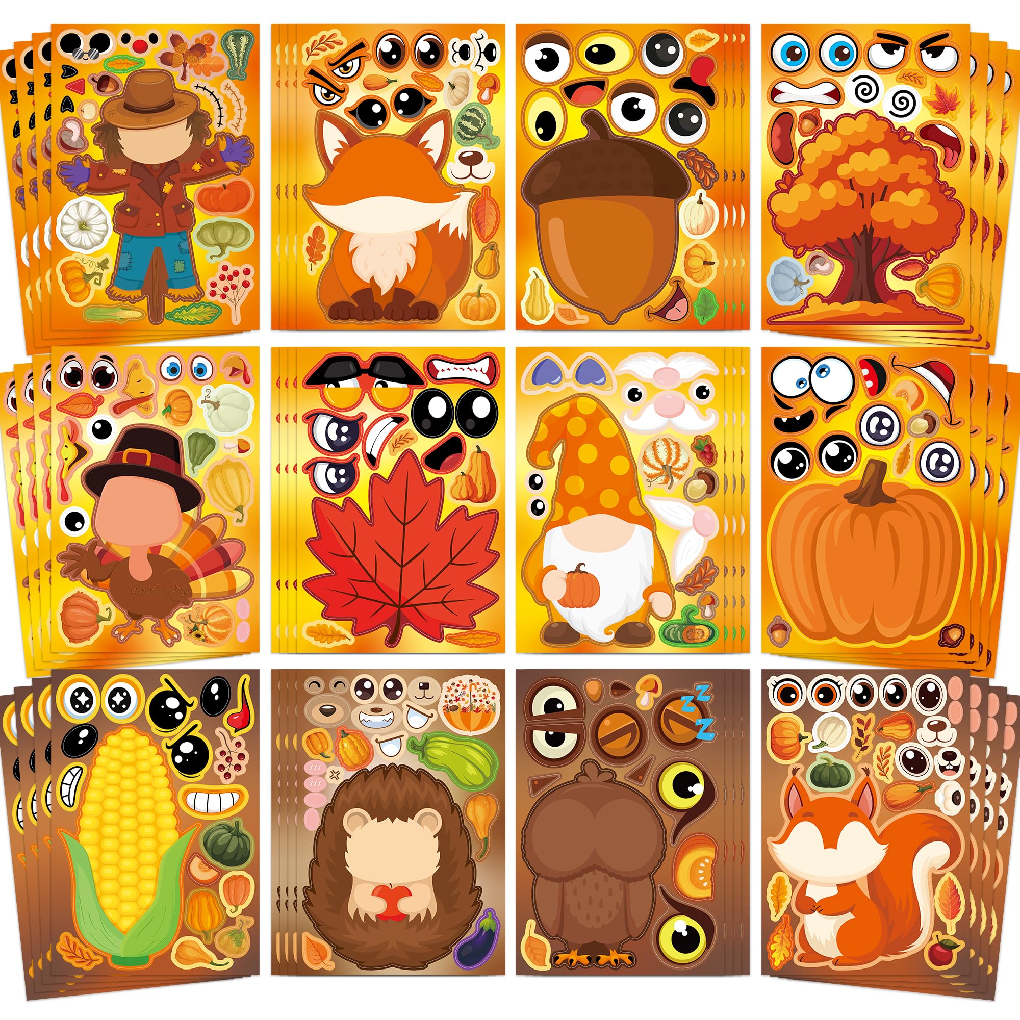 48 Sheets Autumn Stickers for Children,Make a Face Stickers 23 * 15cm