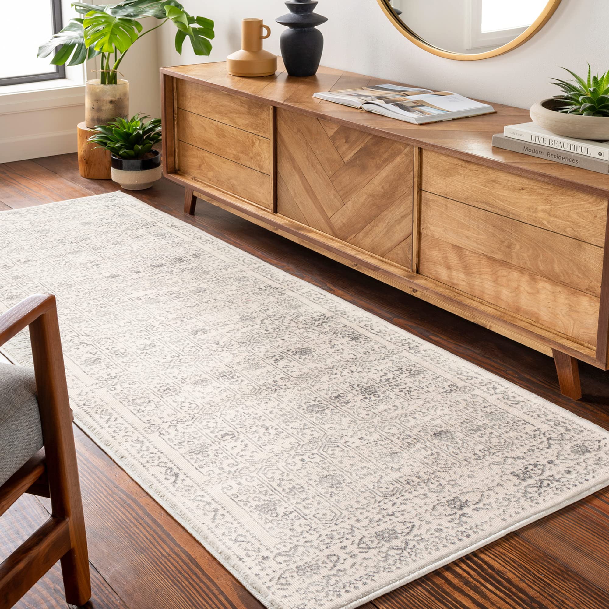 Livabliss Vicky Marrakech Vintage Carpet Runner 80x150 cm, Scandi Neutral Traditional Boho Design for Hallway & Living Room, Durable Easy Care Pile, Grey Cream